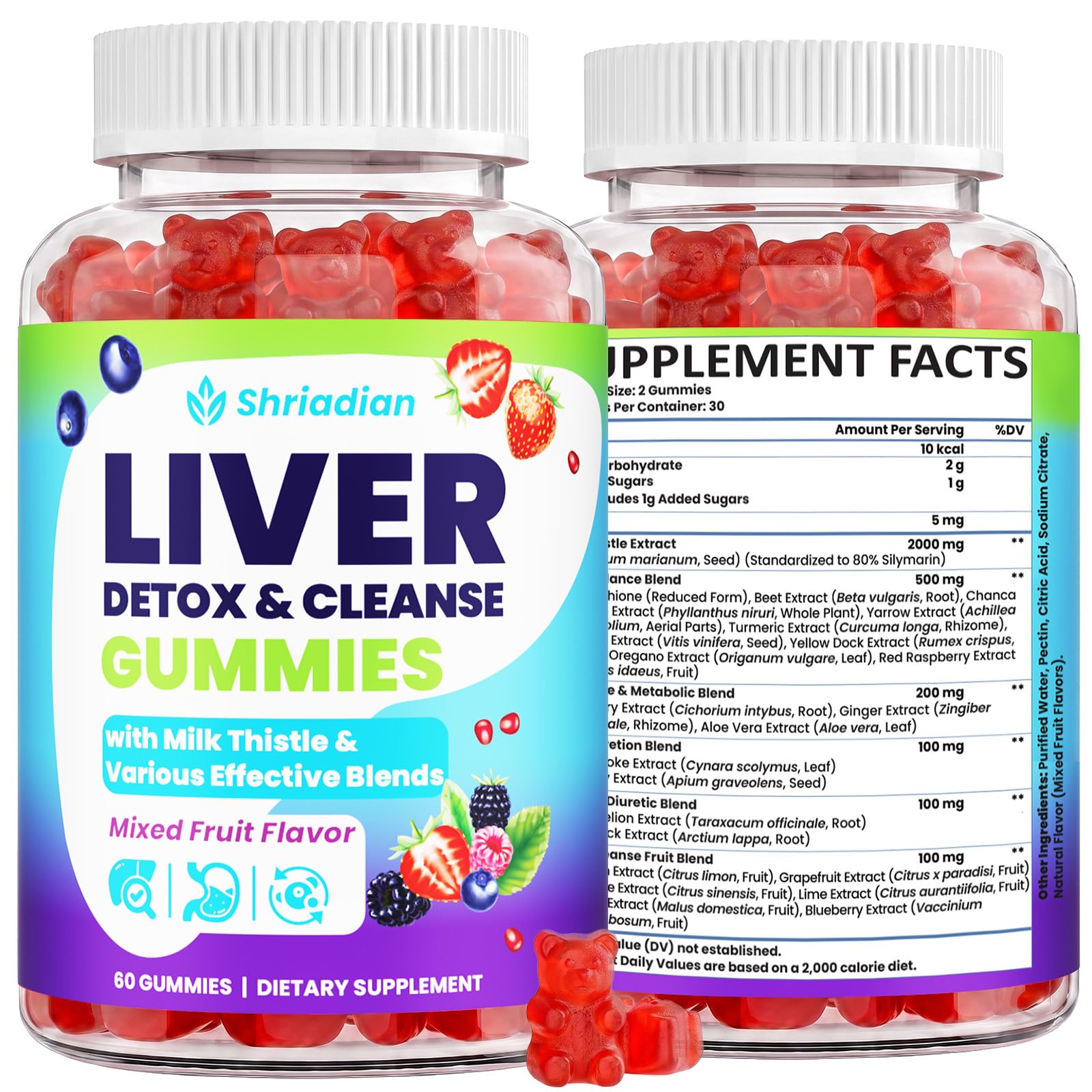 Liver Detox Cleanse & Repair, 2000mg Milk Thistle Liver Detox, 60 Gummies 60 Count (Pack of 1)