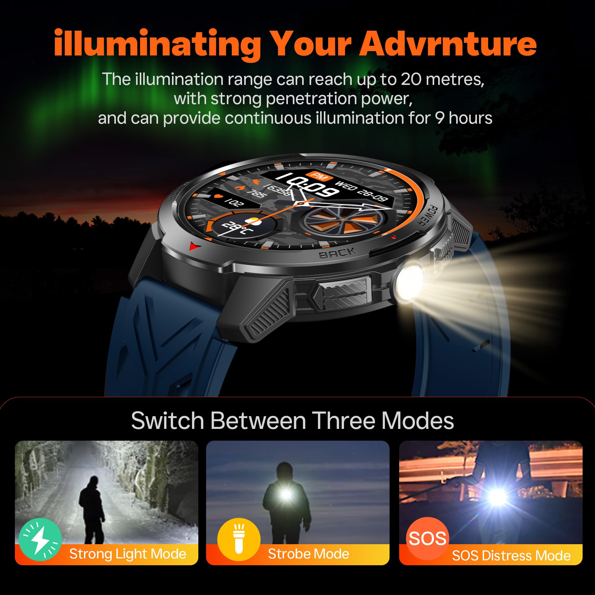 Reloj Inteligente Hombre Smartwatch con Llamada ：1.8" TFT Bluetooth Smart Watch con Linterna LED Brújula 1100mAh 3ATM Impermeable 120+Modos Deportivos Frecuencia Cardíaca SpO2 Sueño para iOS Android