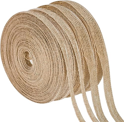 Cintas de arpillera de yute de 65 yardas de 3/8 pulgadas y 1/4 pulgadas, cintas de tela de yute natural, cintas de lino rústico para envolver