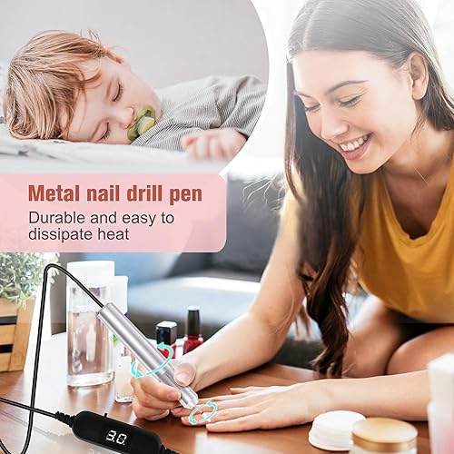 Miniatura 6 de Uñas eléctricas portátiles con cabezal de pulido de cerámica, pantalla de visualización de archivo de uñas DC12V USB de potencia fuerte Efile para