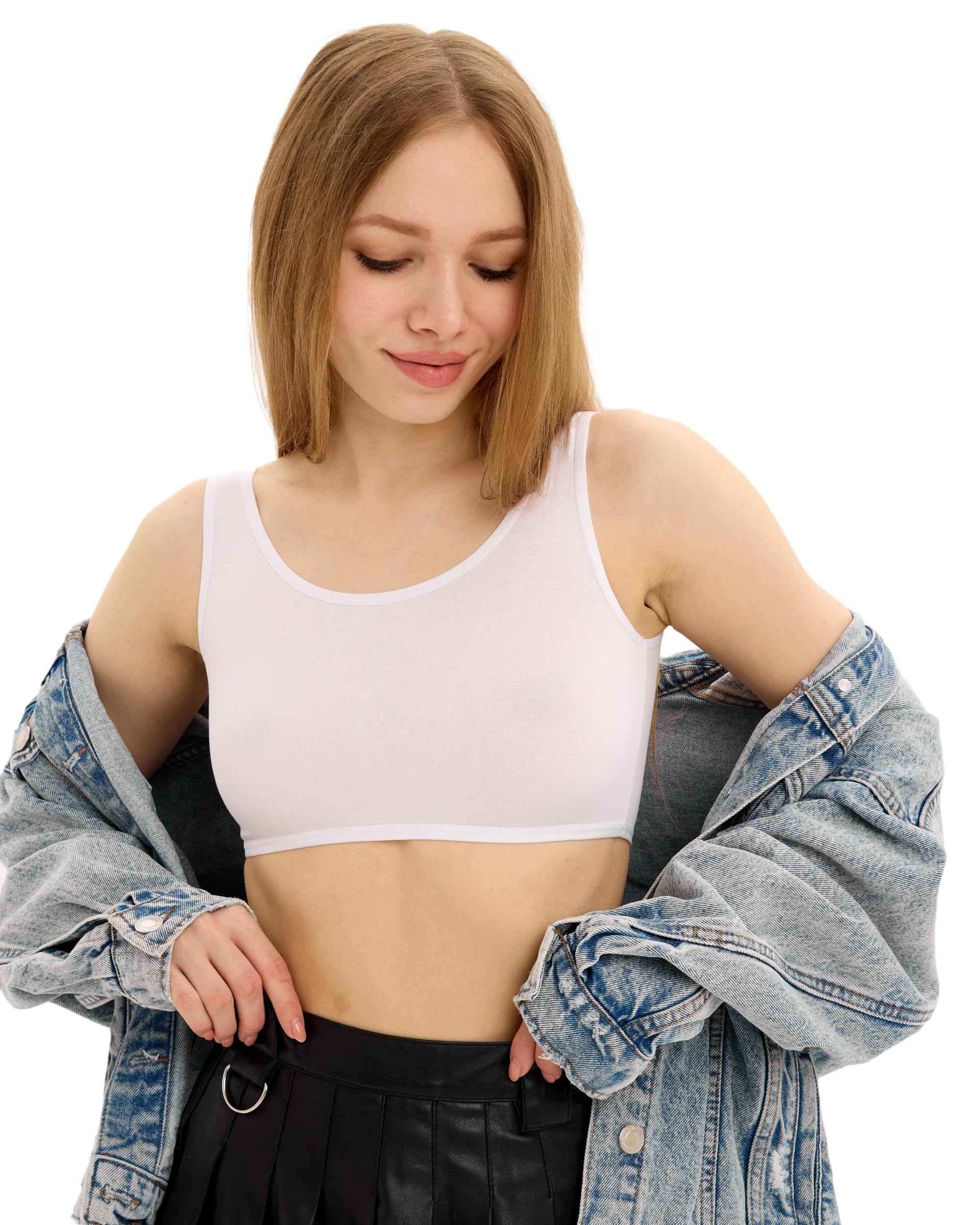 MOR Confezione da 6 bustini da bambina, comodi reggiseni in cotone senza ferretto, biancheria intima per adolescenti, colori basici, 9-15 anni