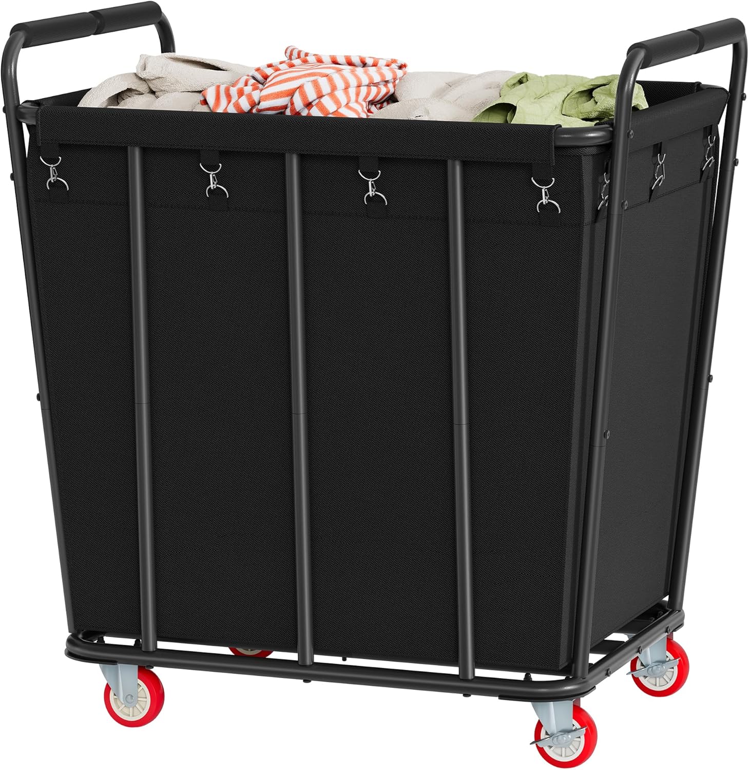 Large wheeled laundry cart for heavy duty clothes organization