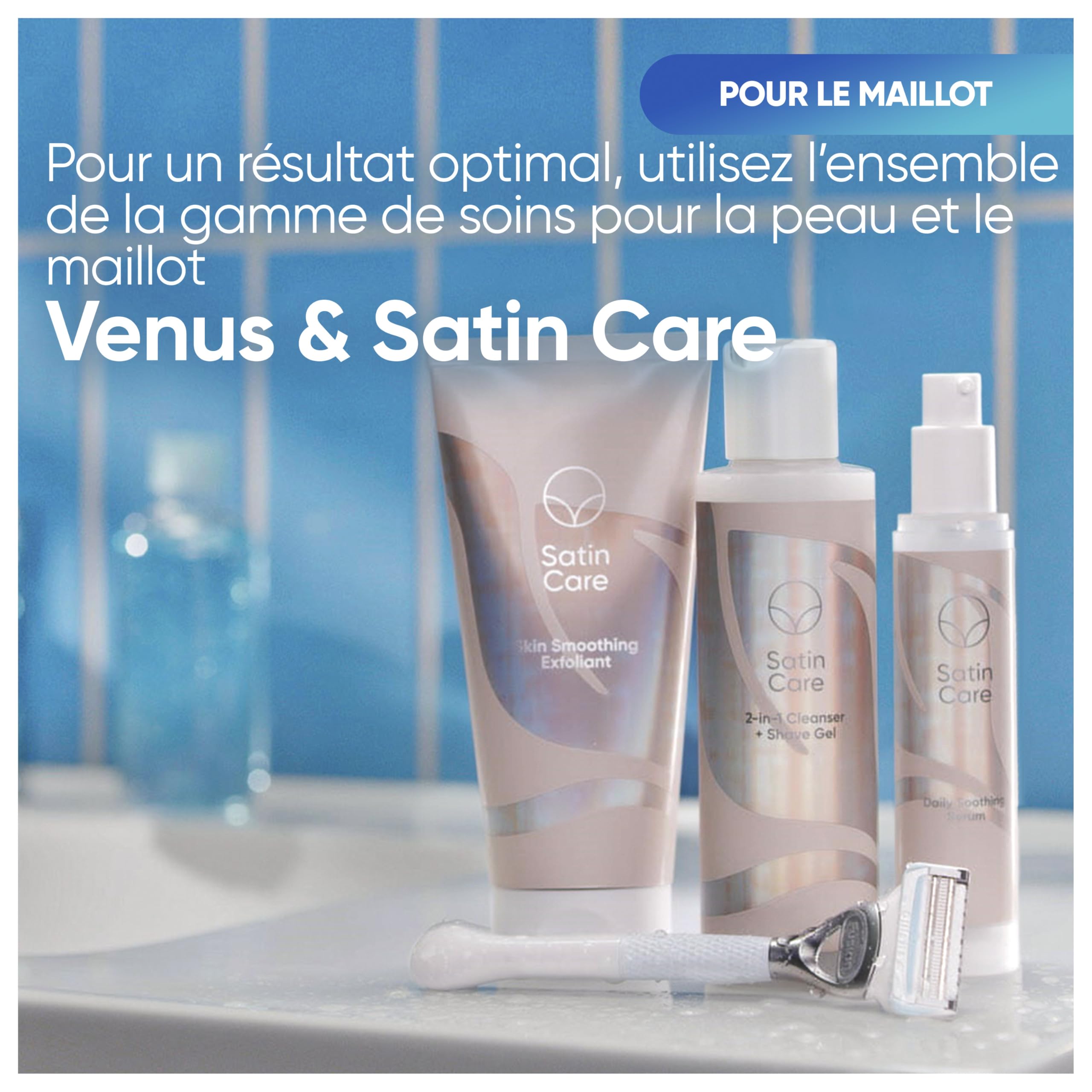 Gillette Venus + Satin Care Lot De 8 Recharges De Rasoir Pour Femmes Pour La Peau Et Les Poils Pubiens, Cartouches AUTHENTIQUES, Rasage Doux Des Zones Sensibles, Lame De Précision, Touche D’Aloe Vera