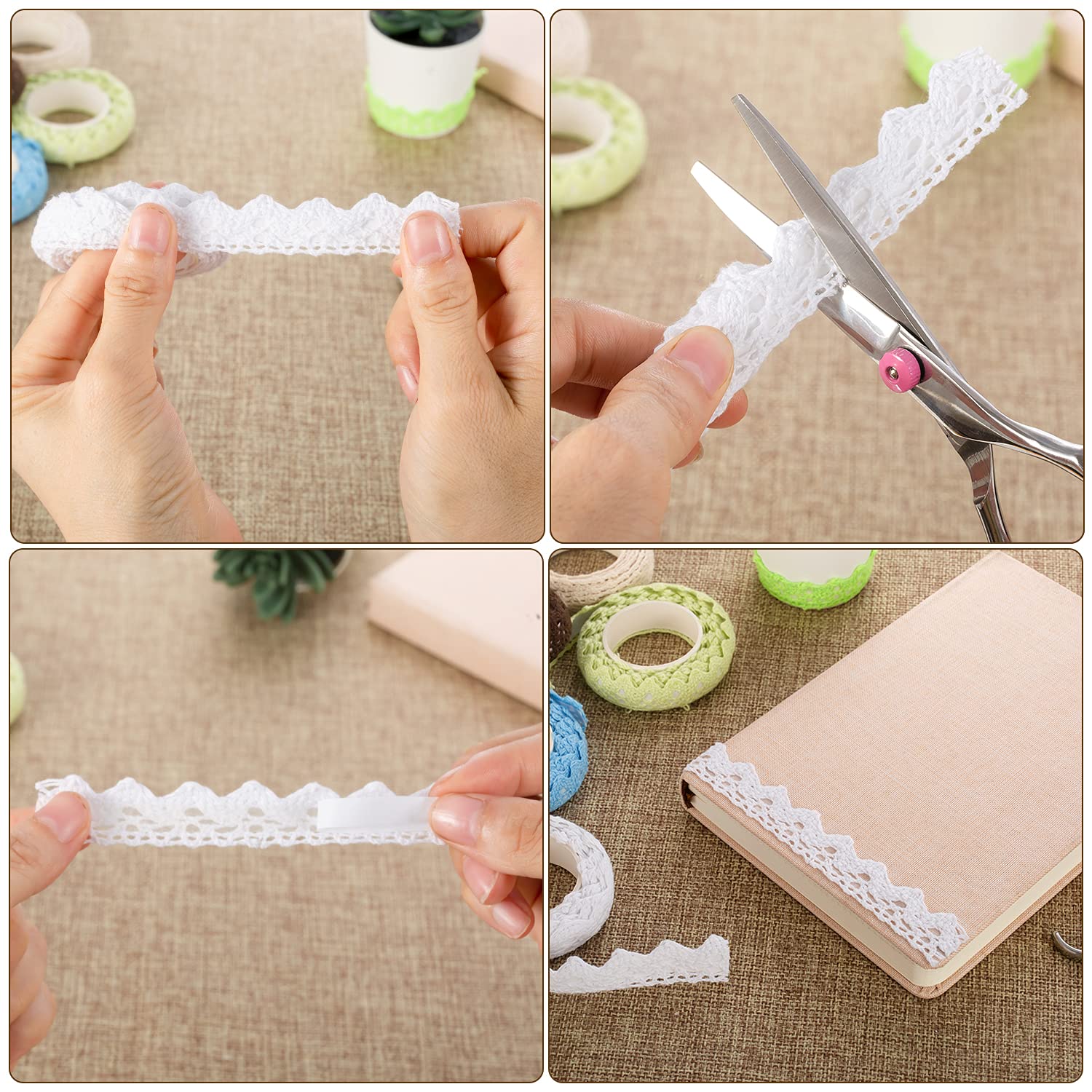 6 rollen beige wit zwart kanten lint zelfklevende rand vintage decoratielint kant linten rand kantboord stofband zelfklevende banden voor huwelijksuitnodigingen albums, flessen en nog veel meer