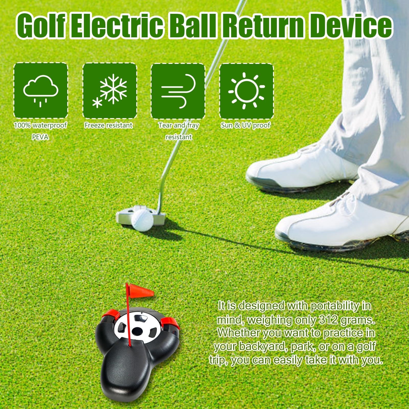 Réceptacle à Balles de Golf Automatique avec Drapeau Rouge, Tasse Mise Automatique, 3 Balles de Golf pour Entraînement Jardin