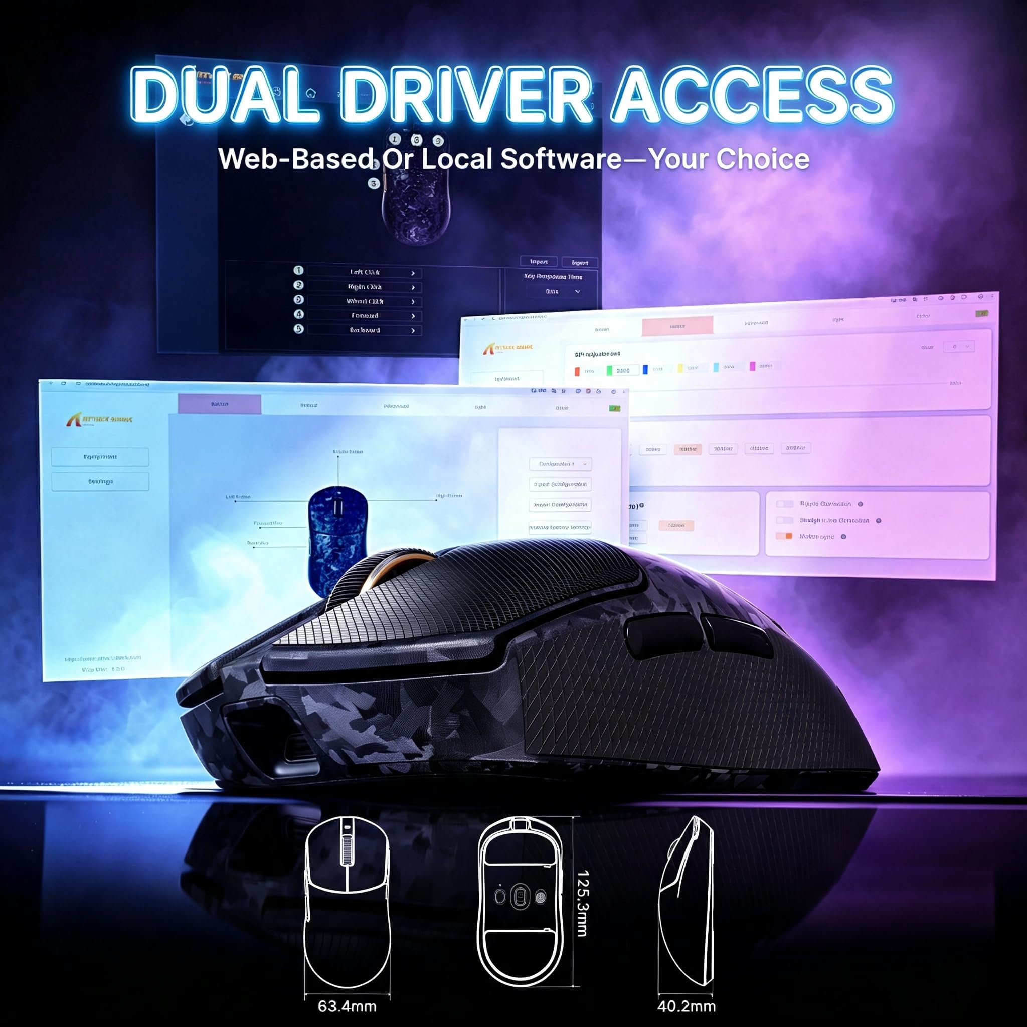 MAMBASNAKE ATTACK SHARK RS3 ULTRA Souris Gaming Sans Fil Fibre Carbone, MCU Nordic 54L15, Capteur PAW3955MAX, Jusqu’à 52000 DPI, 66g Ultra-Légère, Dual 8000Hz, Design Dongle Shark-Fin,for PC/MAC, Noir