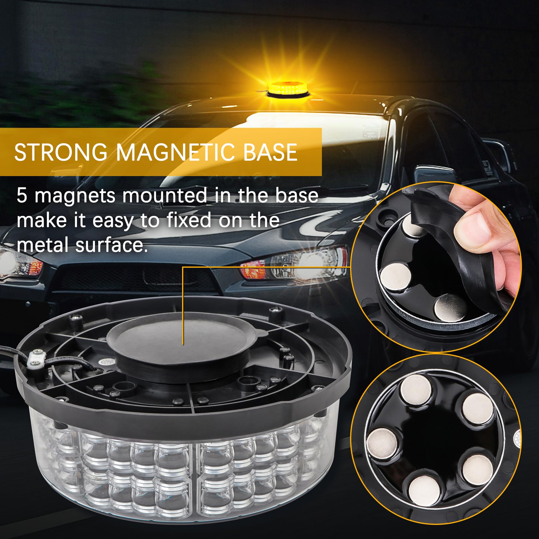 Lampeggiante Trattore LED 12V-24V, Luce di Emergenza Arancione Magnetica con 64 LED, Luce Stroboscopica da Tetto, 12 Modalità per Auto, Camion, Furgoni e SUV