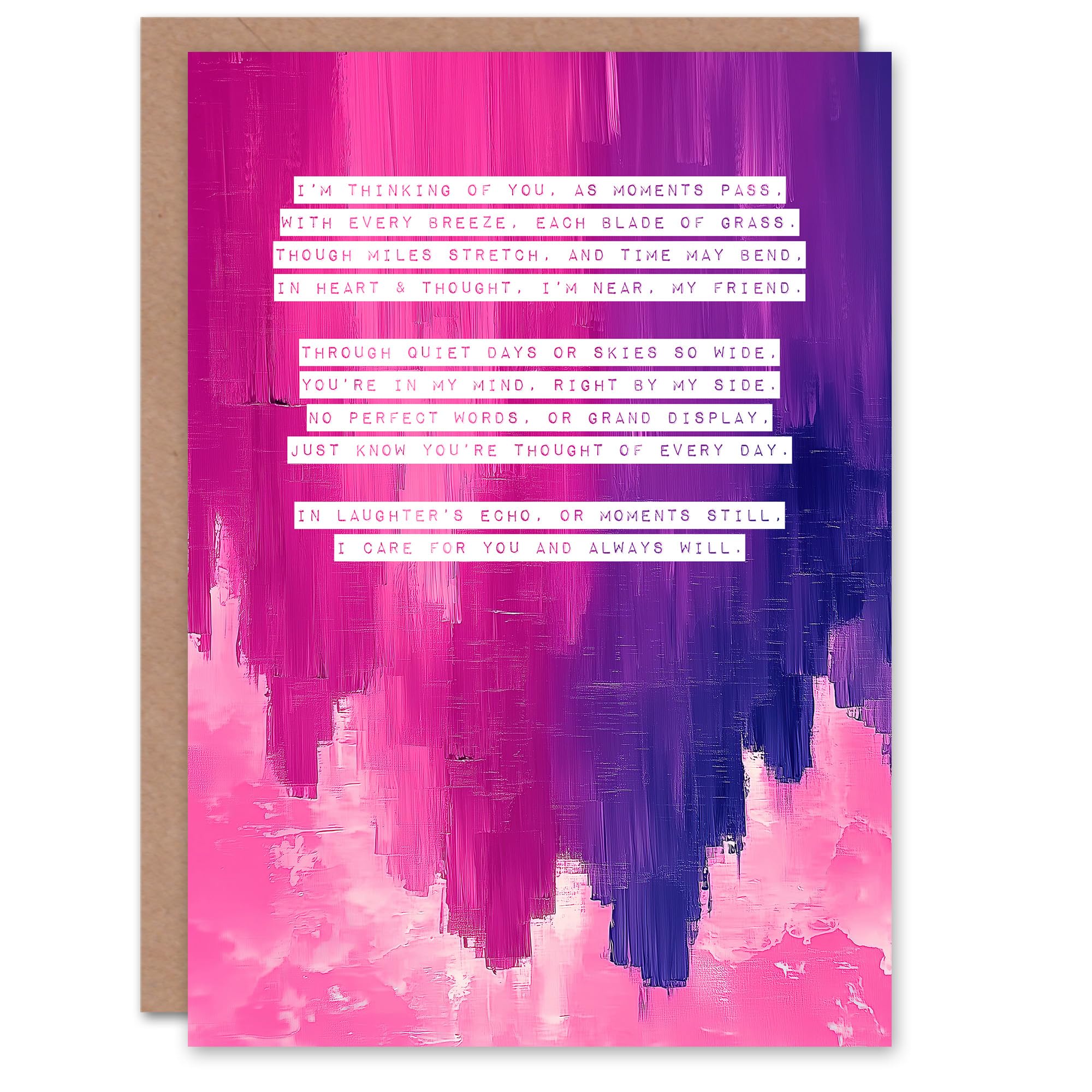 Artery8 Thinking Of You Card Poem Typography Purple Painting Blank For Him Or Her Art Miss You Greeting Card