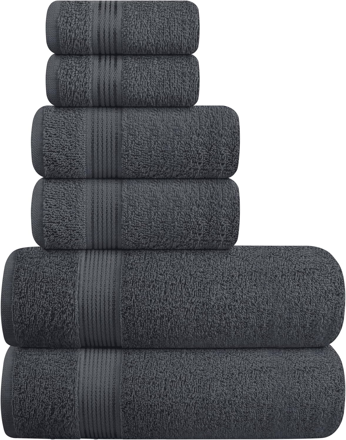 Elvana Home Ultra Soft 6 Pack Cotton Towel Set, Contains 2 Bath Towels 28x55 inch, 2 Hand Towels 16x24 inch & 2 Wash Coths 12x12 inch, Ideal Everyday use, Compact & Lightweight - Charcoal Grey
