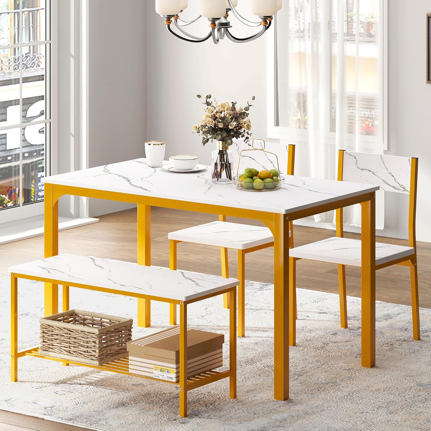 sogesfurniture 4Piece Bench Style Dining Furniture Set, 4