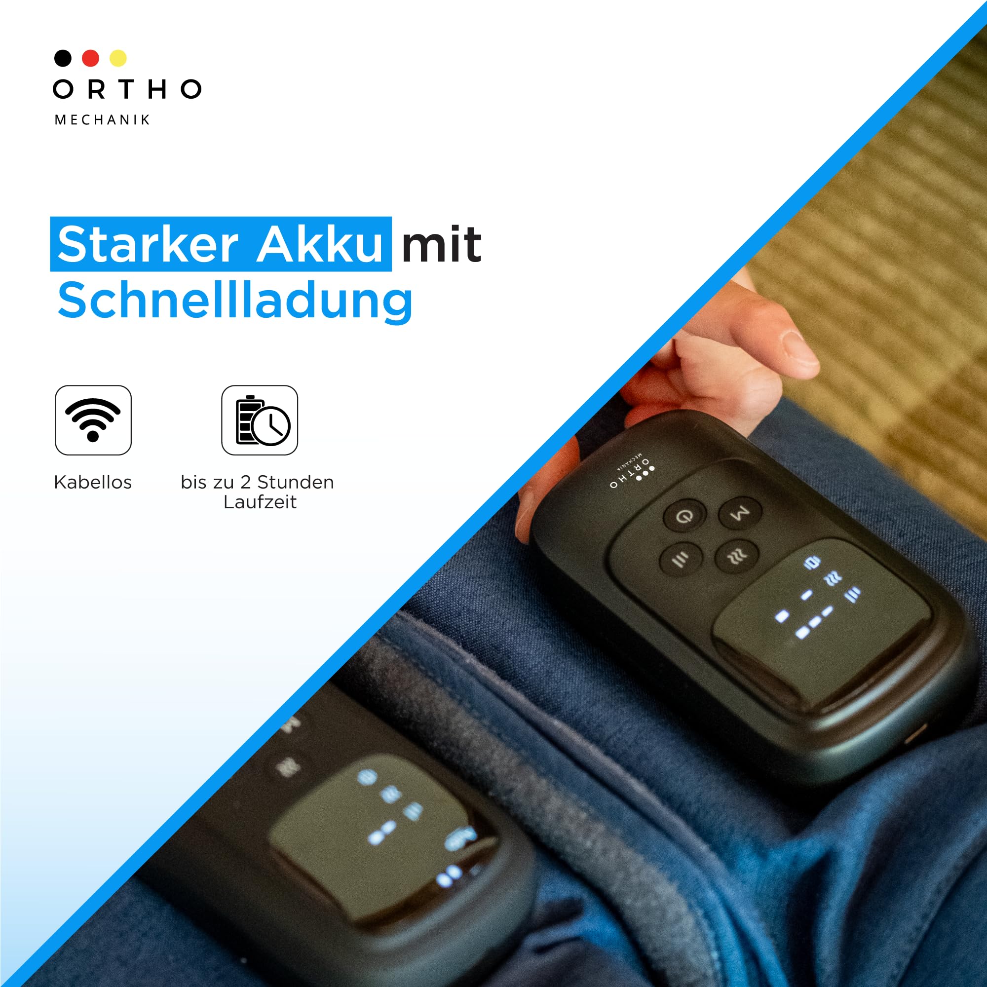 Leg Pro 2 von Orthomechanik – Kabelloses Beinmassagegerät mit Luftkompression, Wärme & Vibration | Tragbar & leicht umschnallbar – für entspannte Beine, Erholung & mehr Wohlbefinden
