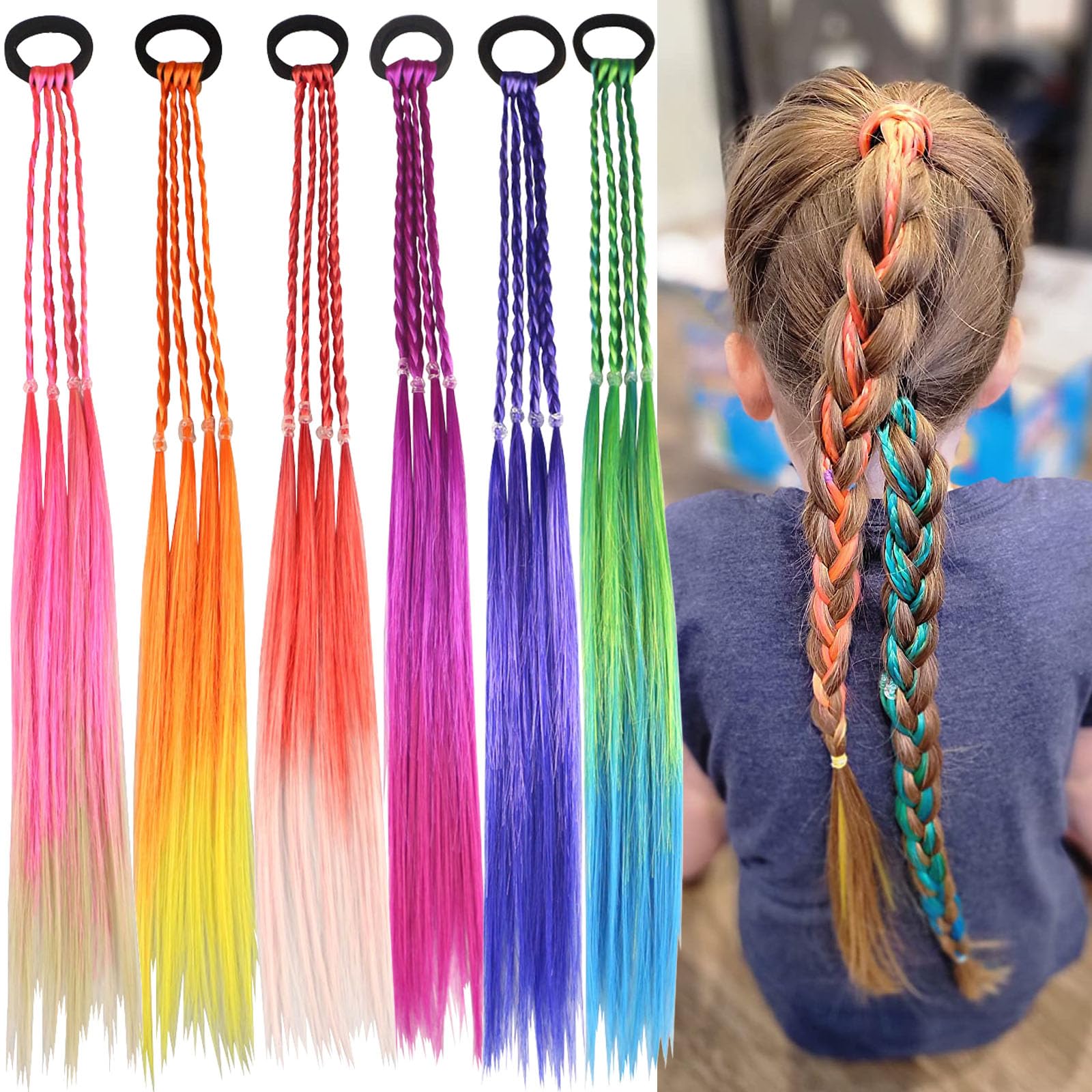 Photo 1 of Kids Hair Accessories, Rainbow Braid Ponytail Extensions & Headbands