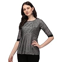 Venisa Grey N Black Linen Solid Top