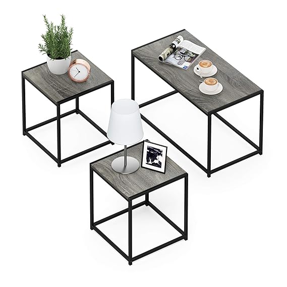Furinno Camus Modern Living Room Coffee Table with 2 End Tables Set