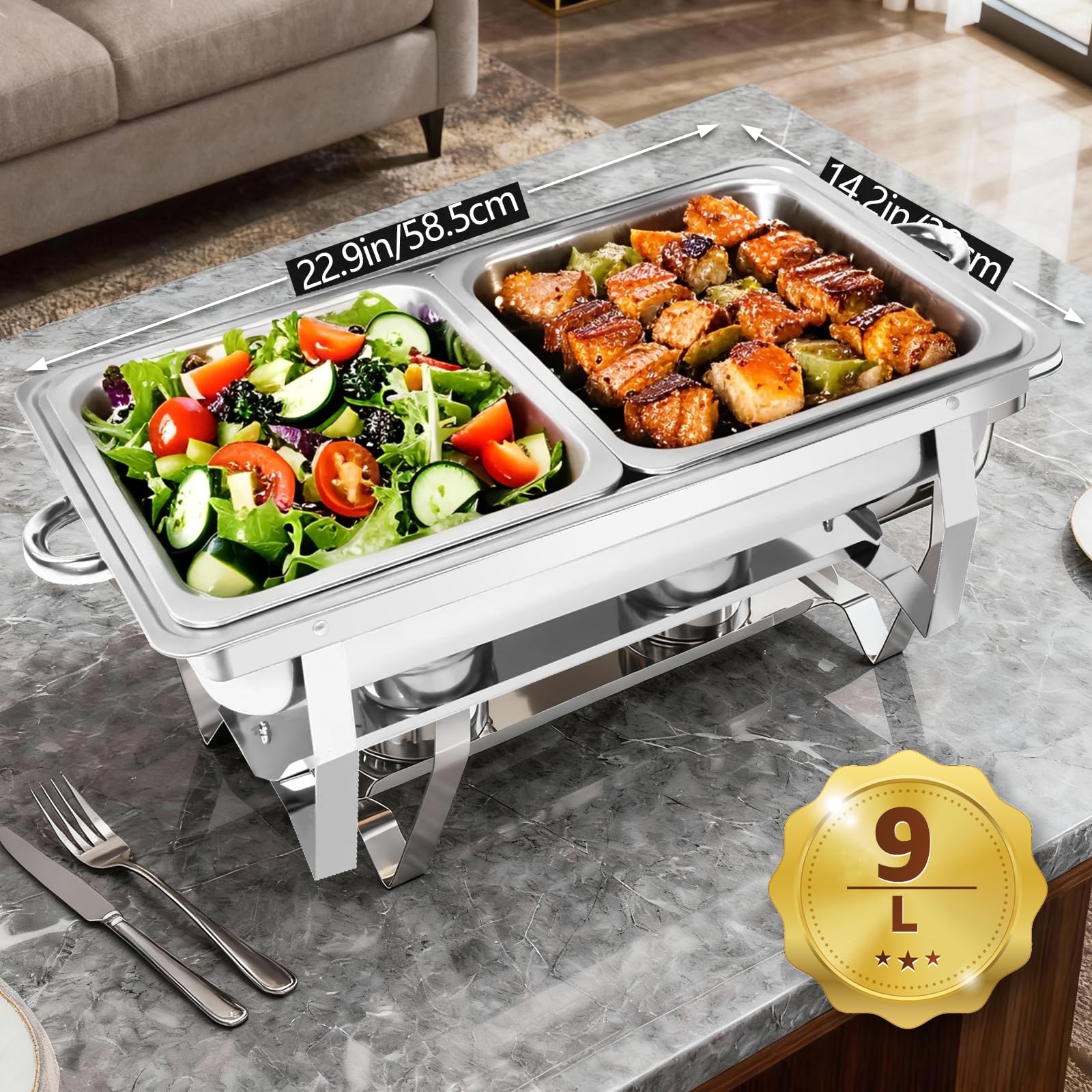 Chafing Dish Buffetwärmer, 9L Edelstahl Speisenwärmer mit 4X 1/2 GN-Behälter, Warmhaltebehälter für Catering, Buffet und Party
