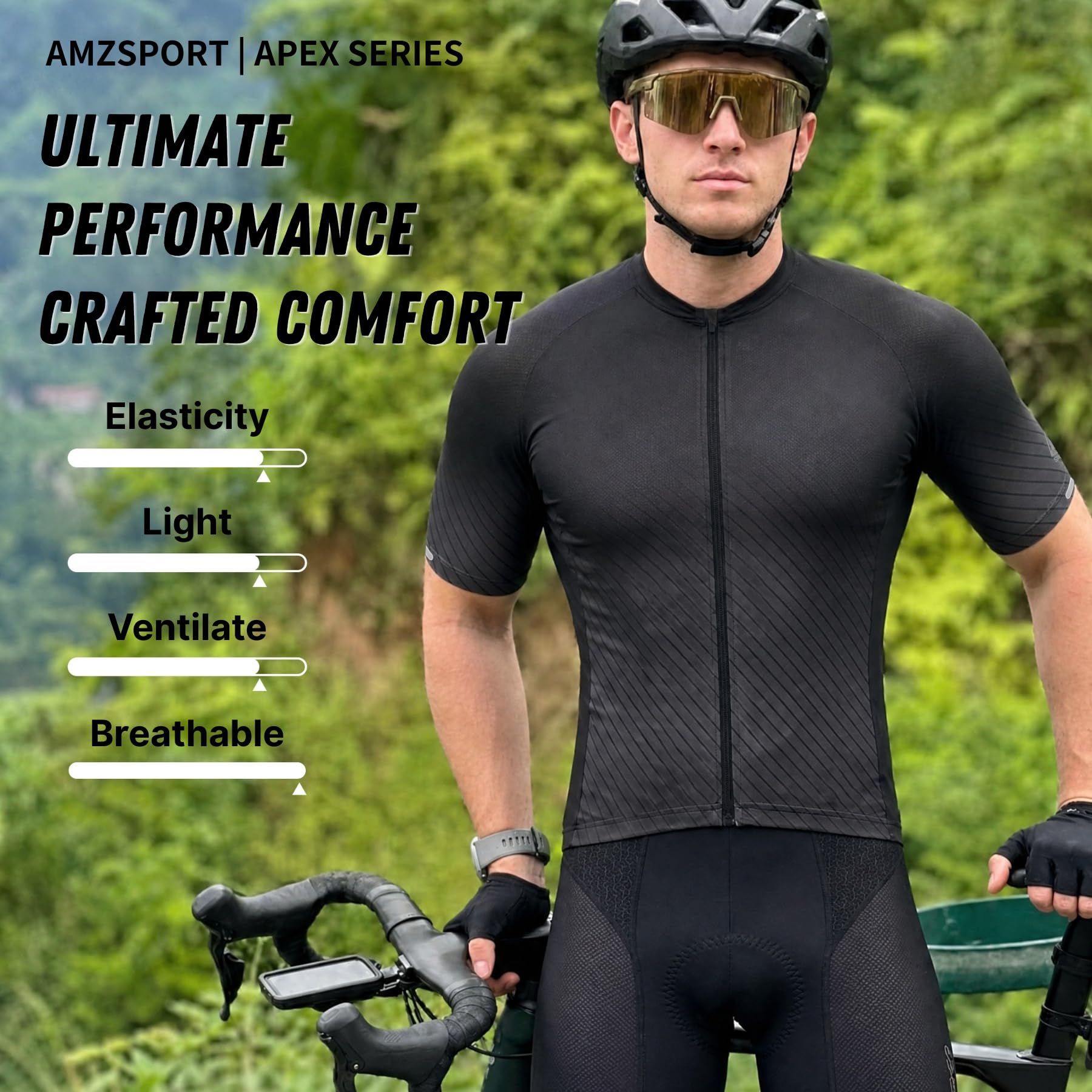AMZSPORT Maglia Ciclismo Uomo Manica Corta Traspirante Estiva per Bici MTB Maglietta Maniche Corte Abbigliamento Ciclismo Asciugatura Rapida Magliette