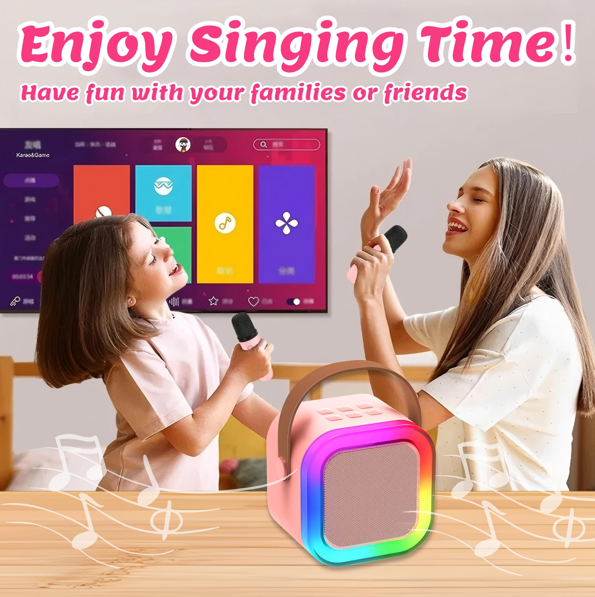 Chennyfun Karaoke Machine 2 mikrofony, Mini Karaoke Machine, przenośny głośnik Bluetooth z efektami zmiany głosu i światłami LED, najlepszy prezent urodzinowy dla dziewczynek i chłopców