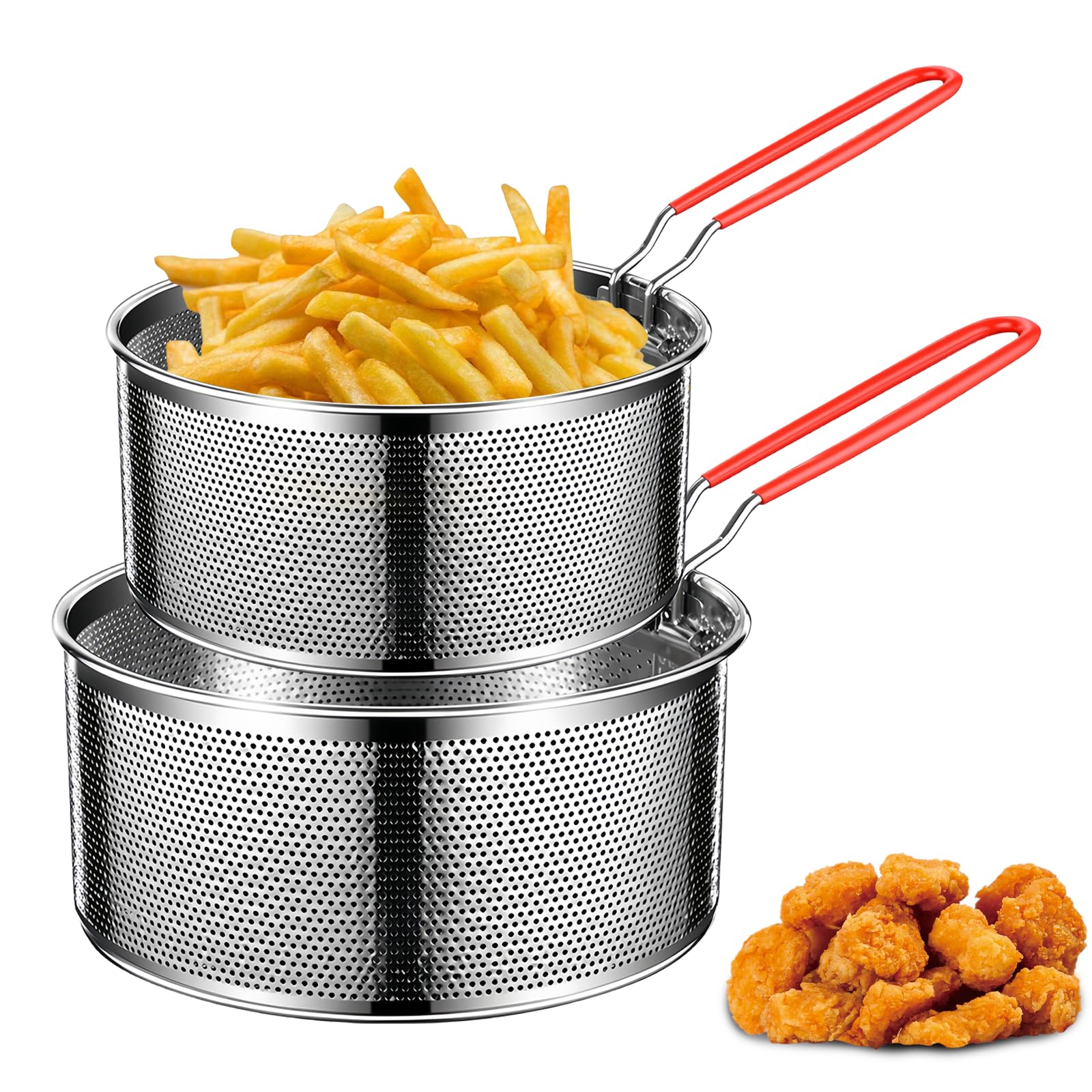 2 cesti per friggere con manico, mini cestini per patatine fritte, in acciaio inox, per patatine fritte, per pasta, cestino per la cucina