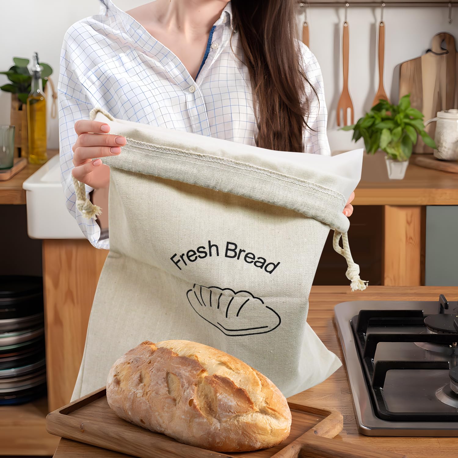 2 sacchetti per pane in TPU e cotone per pasta madre fatta in casa, sacchetti per pane fatto in casa, mantengono la freschezza della lievito naturale, riutilizzabili per conservare pane artigianale