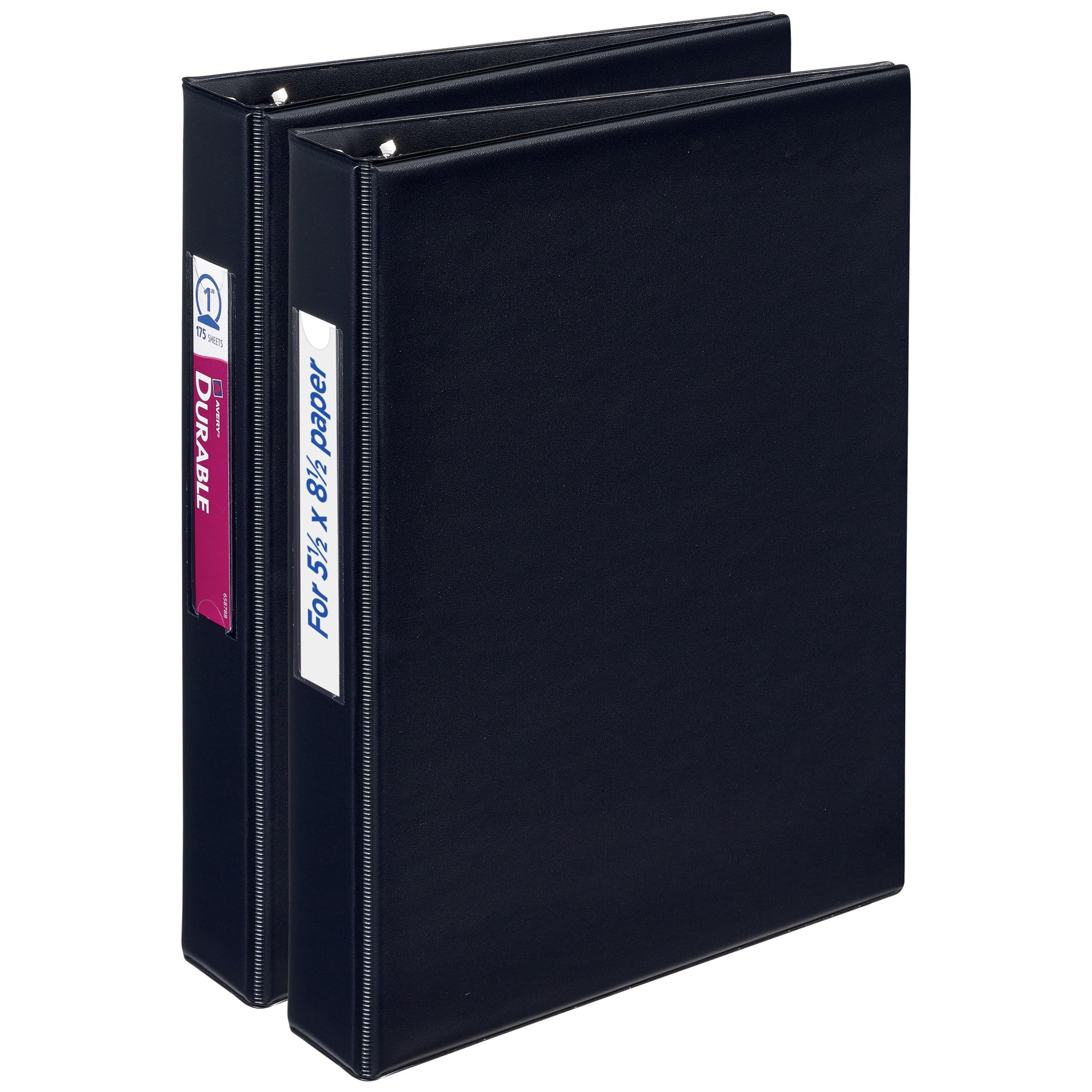Avery 1" Mini Durable 3 Ring Binders, Round Rings, 5-1/2” x 8-1/2”, 175-Sheet Capacity, Black, 2 Pack (13456)