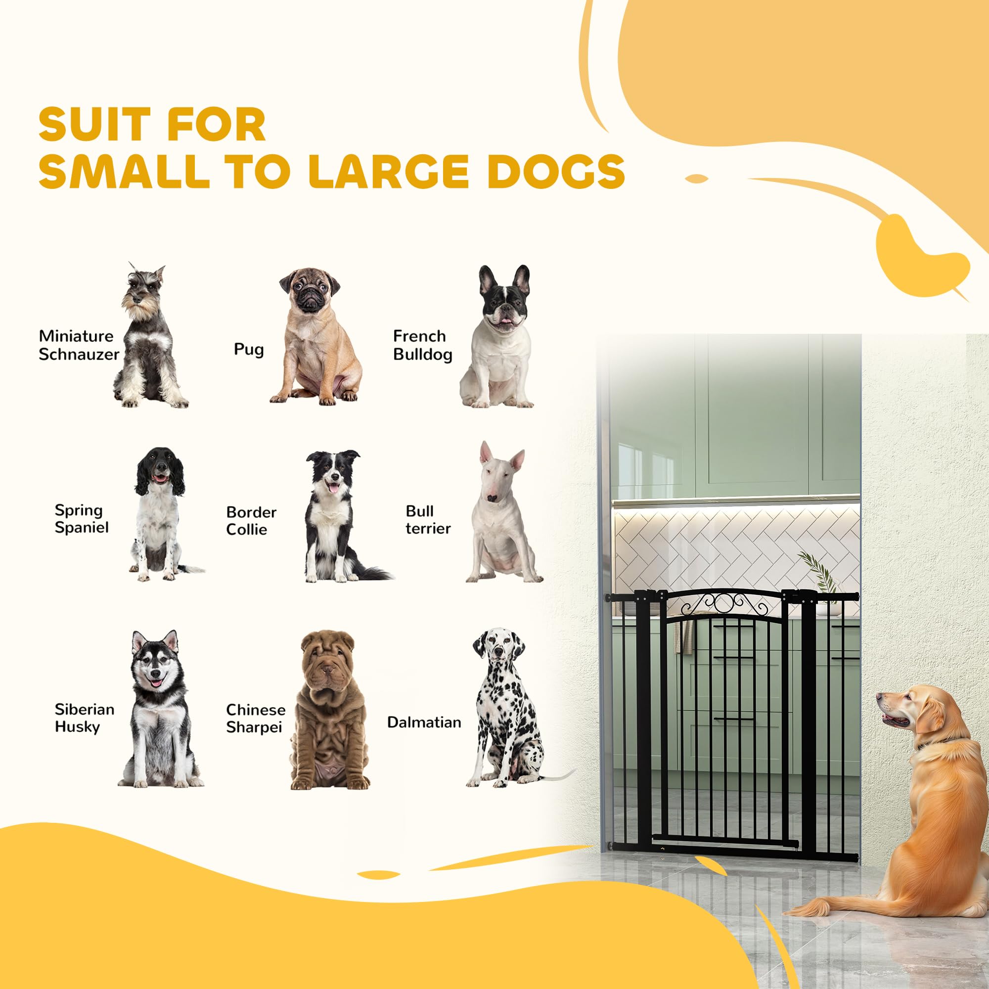Barriera per cane PawHut Cancelletto regolabile 76-104 cm Barriera di sicurezza cane con 2 estensioni e doppia chiusura per scale e porte Nero
