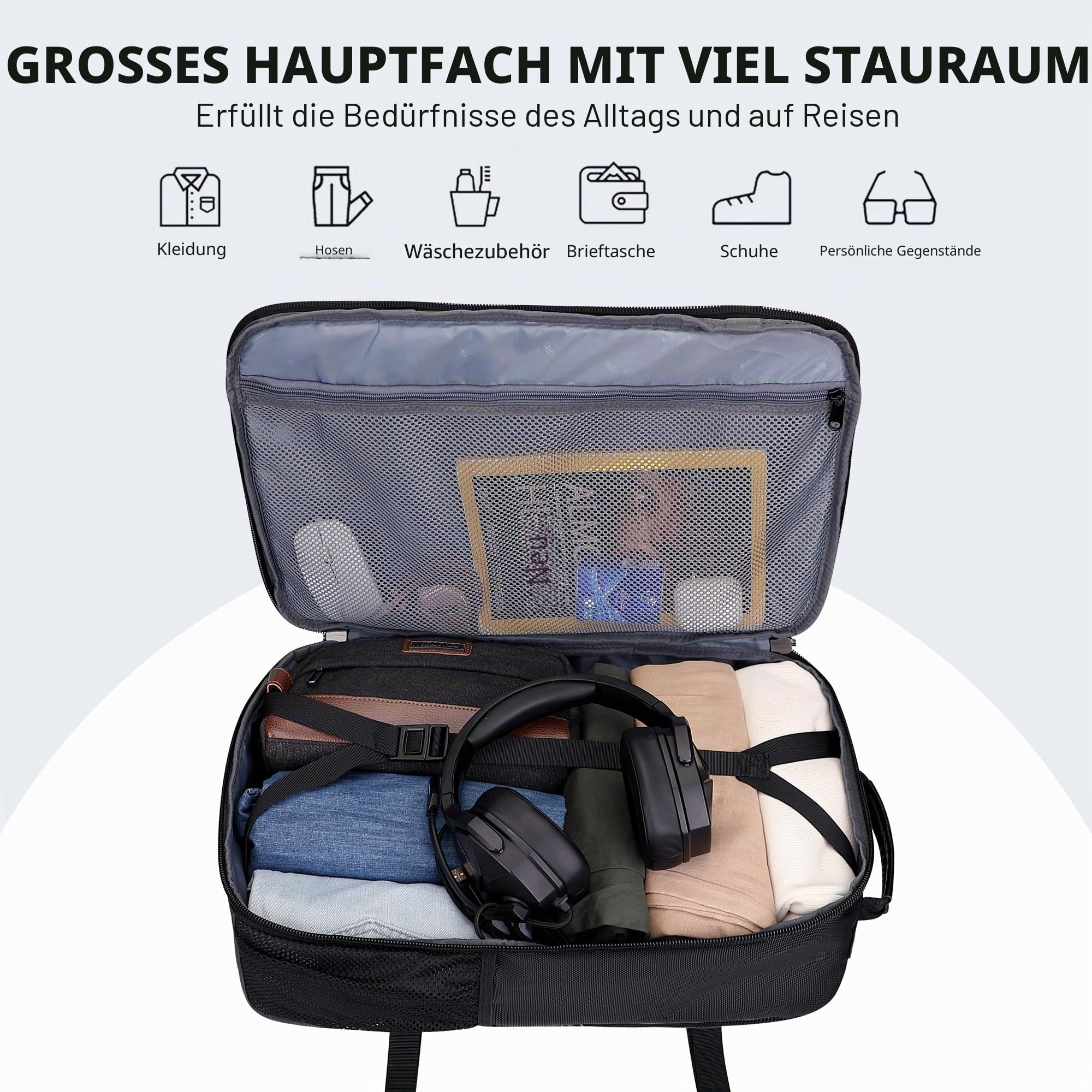 WITZMAN 45L Nylon Reiserucksack Herren 3-in-1 mit Laptopfach | USB-Anschluss, Mehrere Fächer und Flexible Tragemöglichkeiten, Ideal für Reisen und Geschäftsreisen, B688 Schwarz