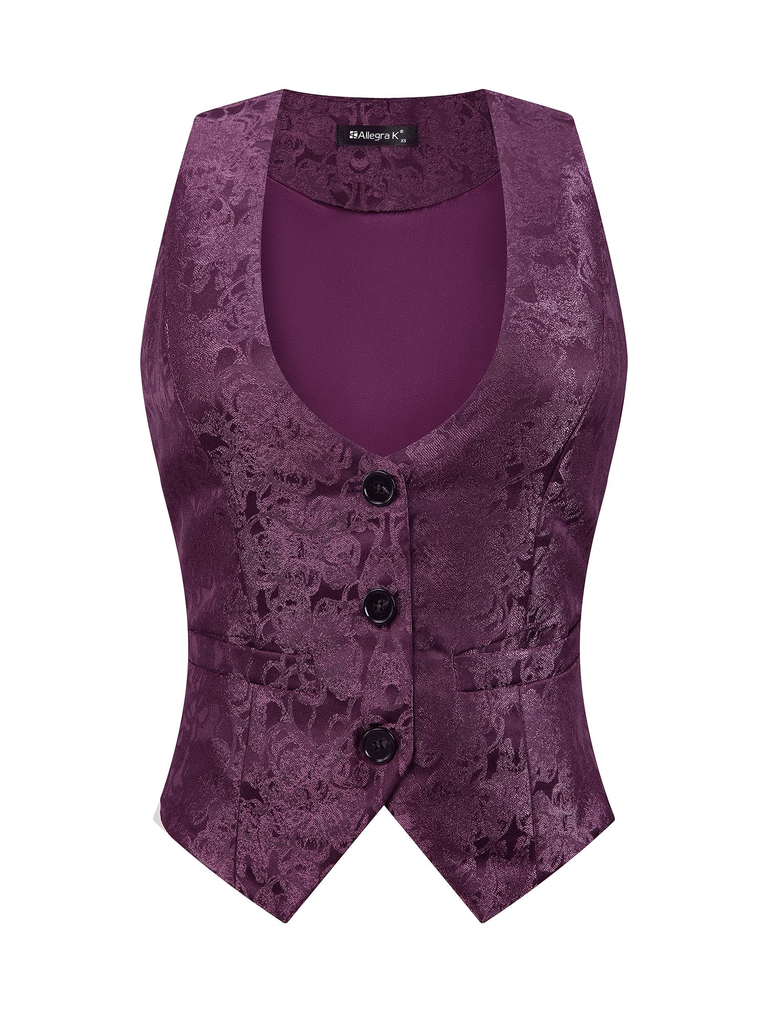 allegra k Vintage Vest for Women's Button Up Jacquard Steampunk Suit Waistcoat with Pockets-picture-38