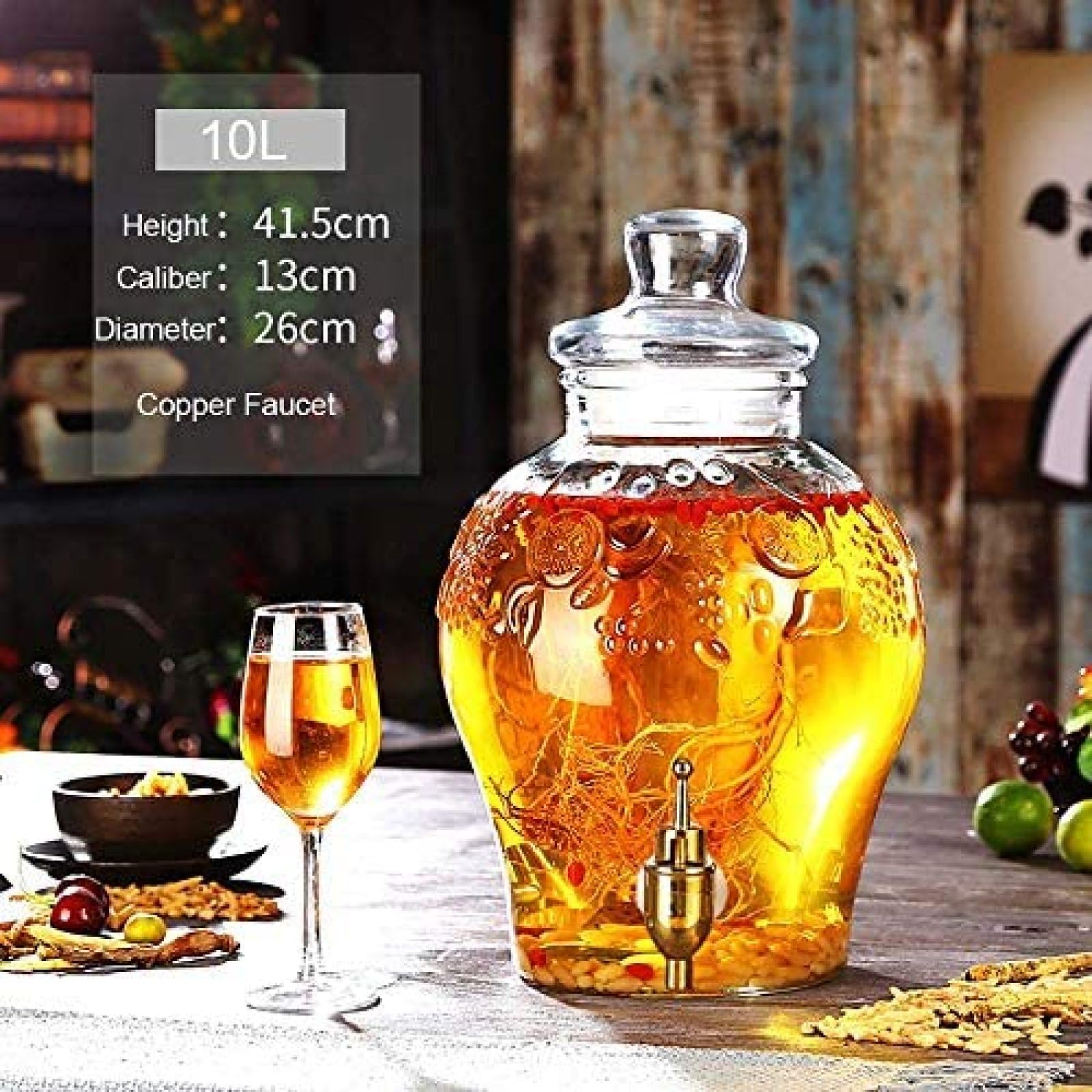 Distributeur à Boisson En Verre 10 Litres Avec Robinet – Parfait Pour Cocktails, Fêtes, Réceptions à La Maison