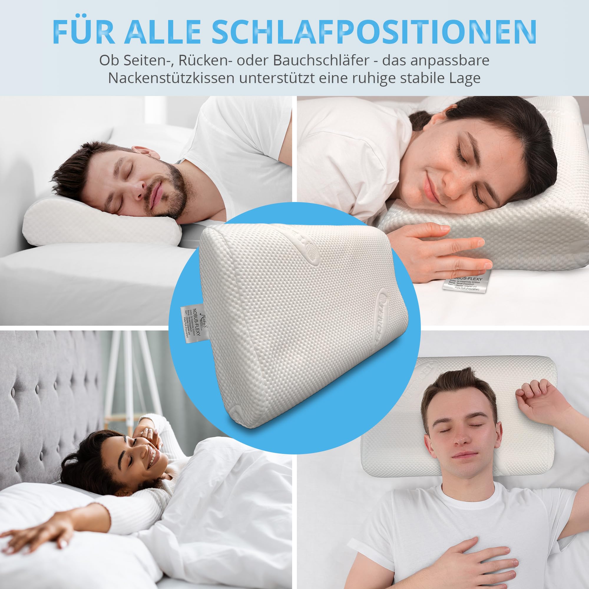 Almohada cervical ortopédica, altura regulable, 50 x 30 cm, cojín cervical ergonómico contra el dolor de cuello, transpirable, lavable, para los lados y la espalda