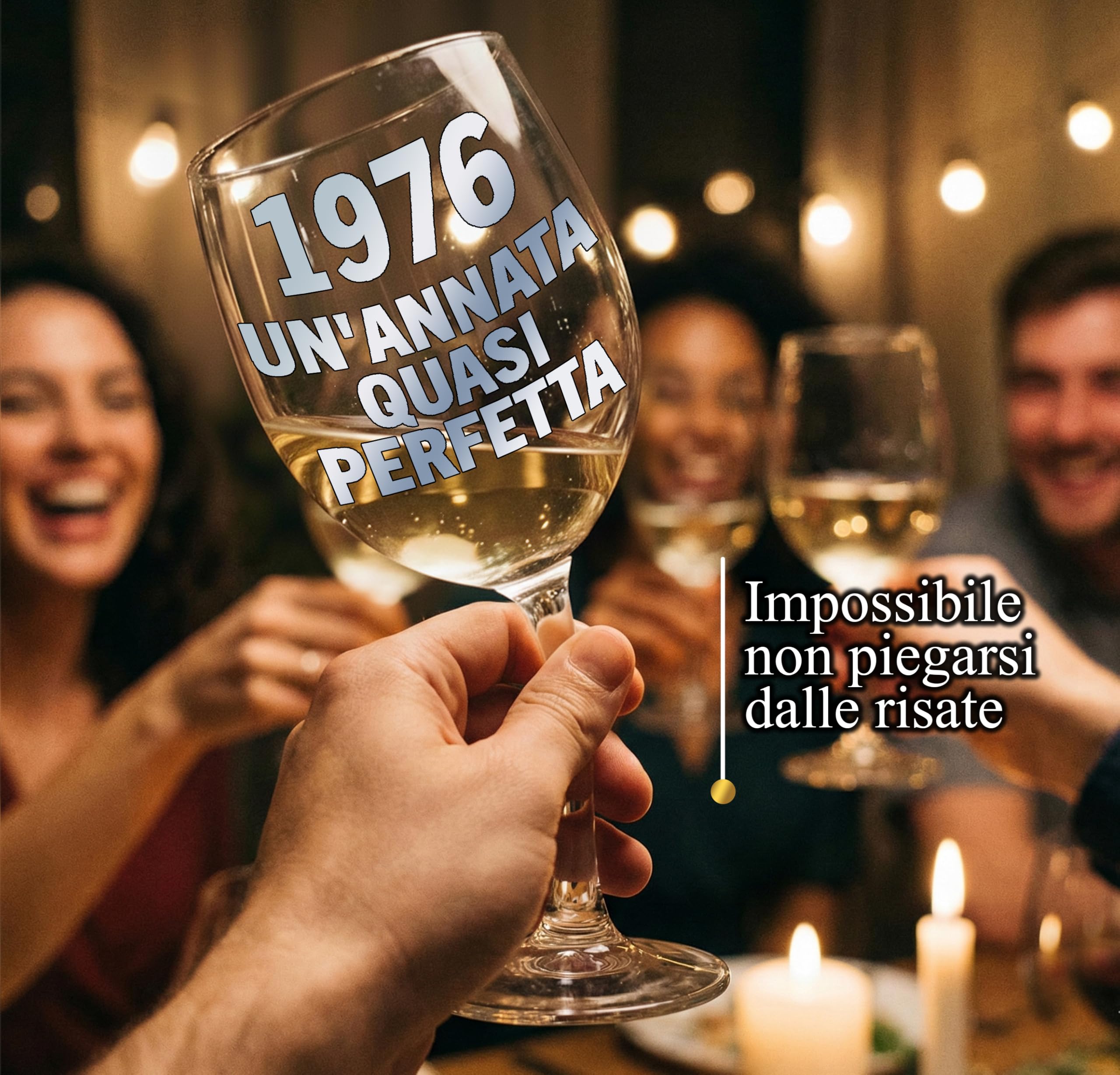 Calice Vino Personalizzato 50 ANNI - Bicchiere Piegato Da 440ml In Cristallino Per Compleanno 50 anni Uomo E Donna con Scatola Regalo Inclusa - Regalo Originale 1976 Un’Annata Quasi Perfetta