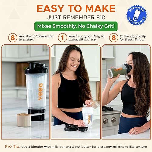 Miniatura 5 de Veeg Batido de proteína en polvo todo en uno, proteína vegana en polvo y refuerzo de colágeno. Proteína orgánica de guisantes, MCT, probióticos y