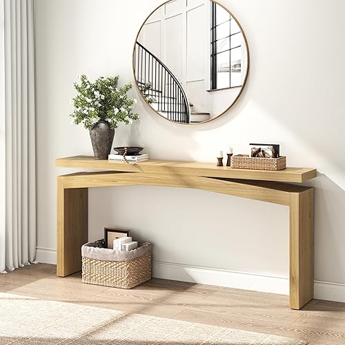 Miniatura 12 de Mesa consola de 63 pulgadas detrás del sofá rústica, mesas largas para entrada estrecha, moderna mesa de sofá de madera para pasillo, sala de estar,