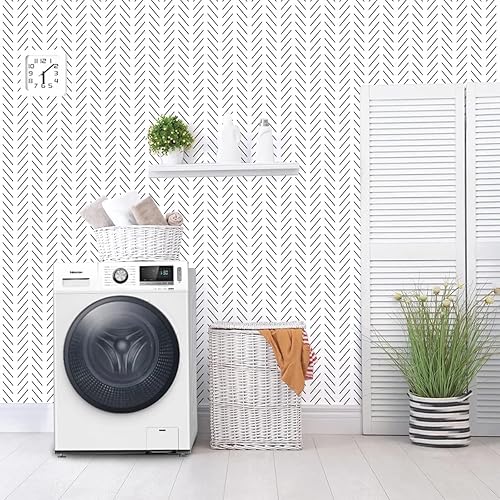 Miniatura 8 de Erfoni Papel tapiz de despegar y pegar en blanco y negro, papel de contacto geométrico moderno, papel de contacto negro y verde, extraíble, a rayas,