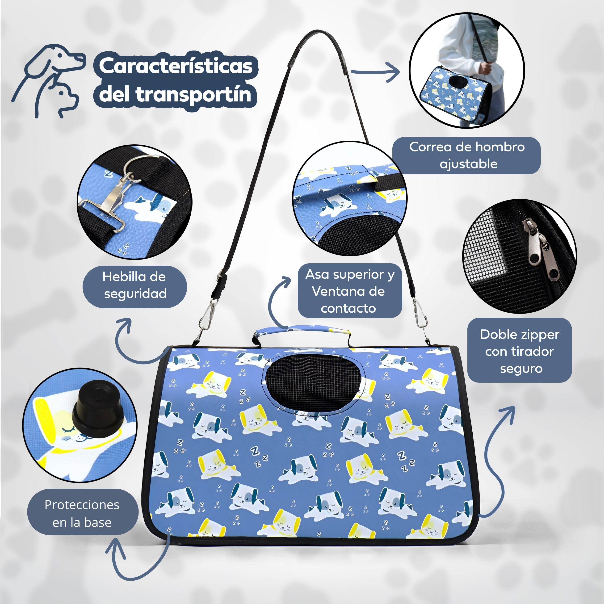 Transportin Perro de Tela Pequeño Mediano Plegable Bolsa Mochila Transportín Gato Grande Bolso Conejo Mascotas – Set con Plato y Manta Viaje