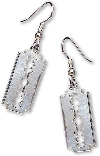 Pendientes colgantes góticos de hoja de afeitar con acabado plateado pulido de peltre Metal