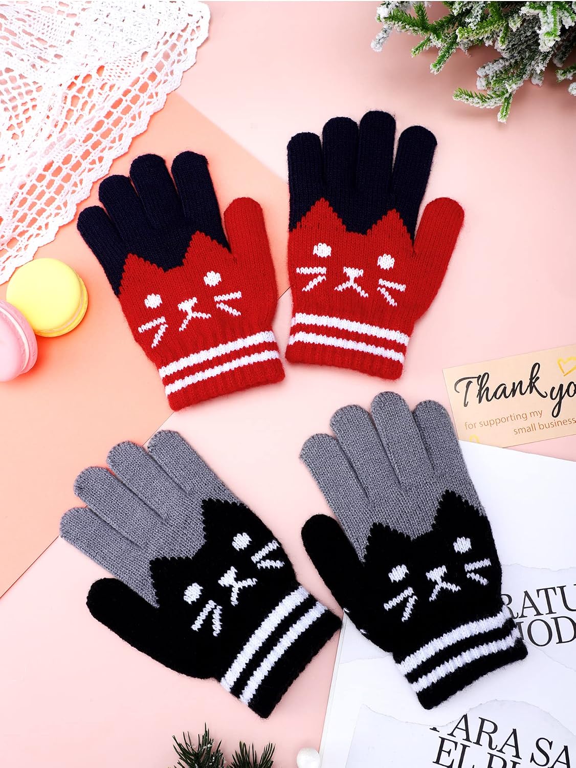 2 Pairs Kids Winter Gloves Full Finger Knitted Gloves Warm Stretchy Mittens for Boys Girls Supplies