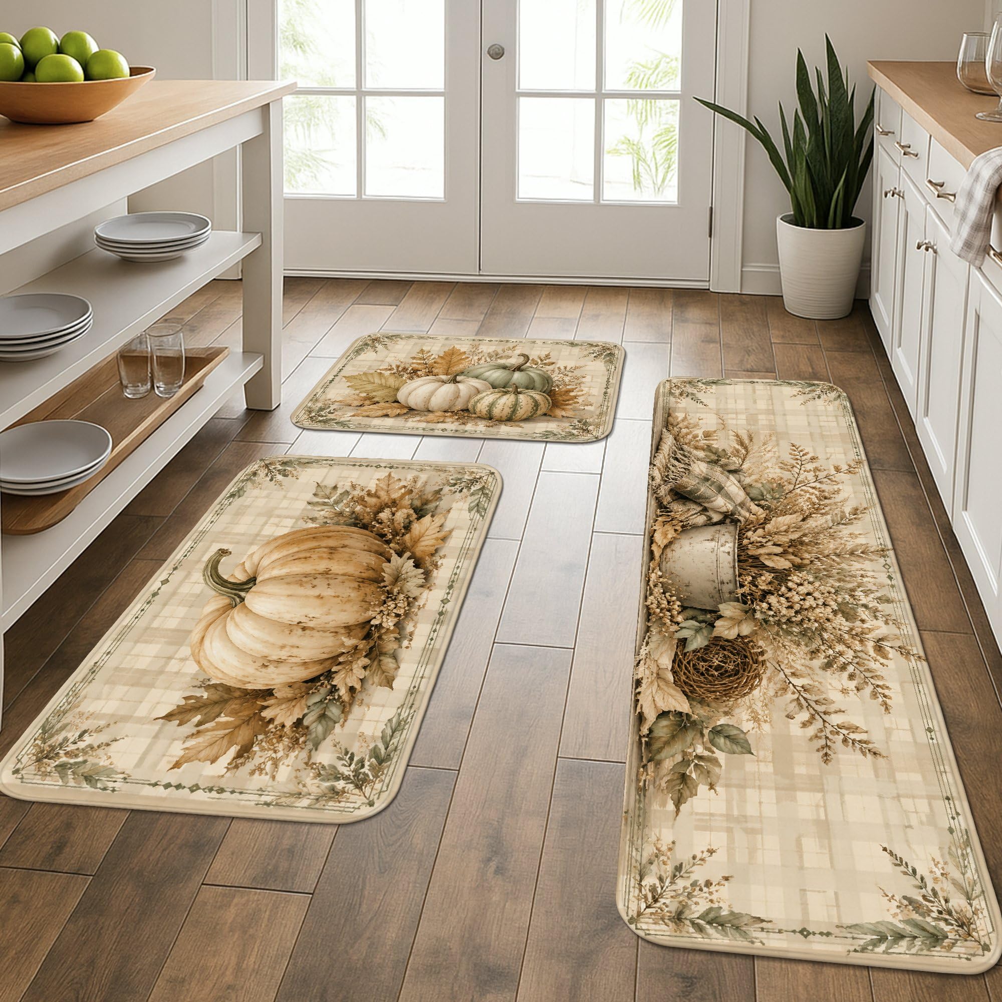Tapis de cuisine lavables style rustique lot de 3 tapis beiges pour couloir et buanderie douillets