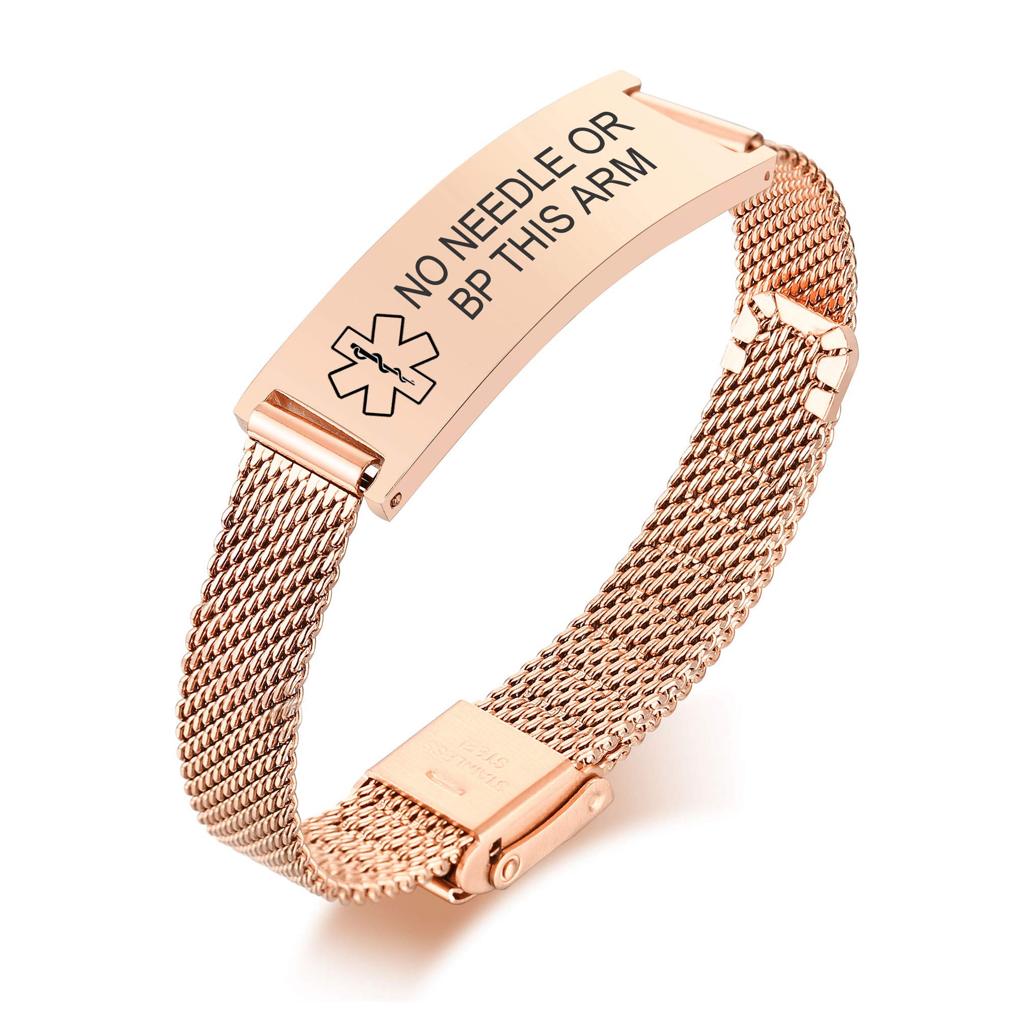 VNOX Medical Alert Bracelets for Men &amp; Women Kids with Free Engraving Adjustable Stainless Steel Mesh Emergency Medical ID Bracelets Wristband
