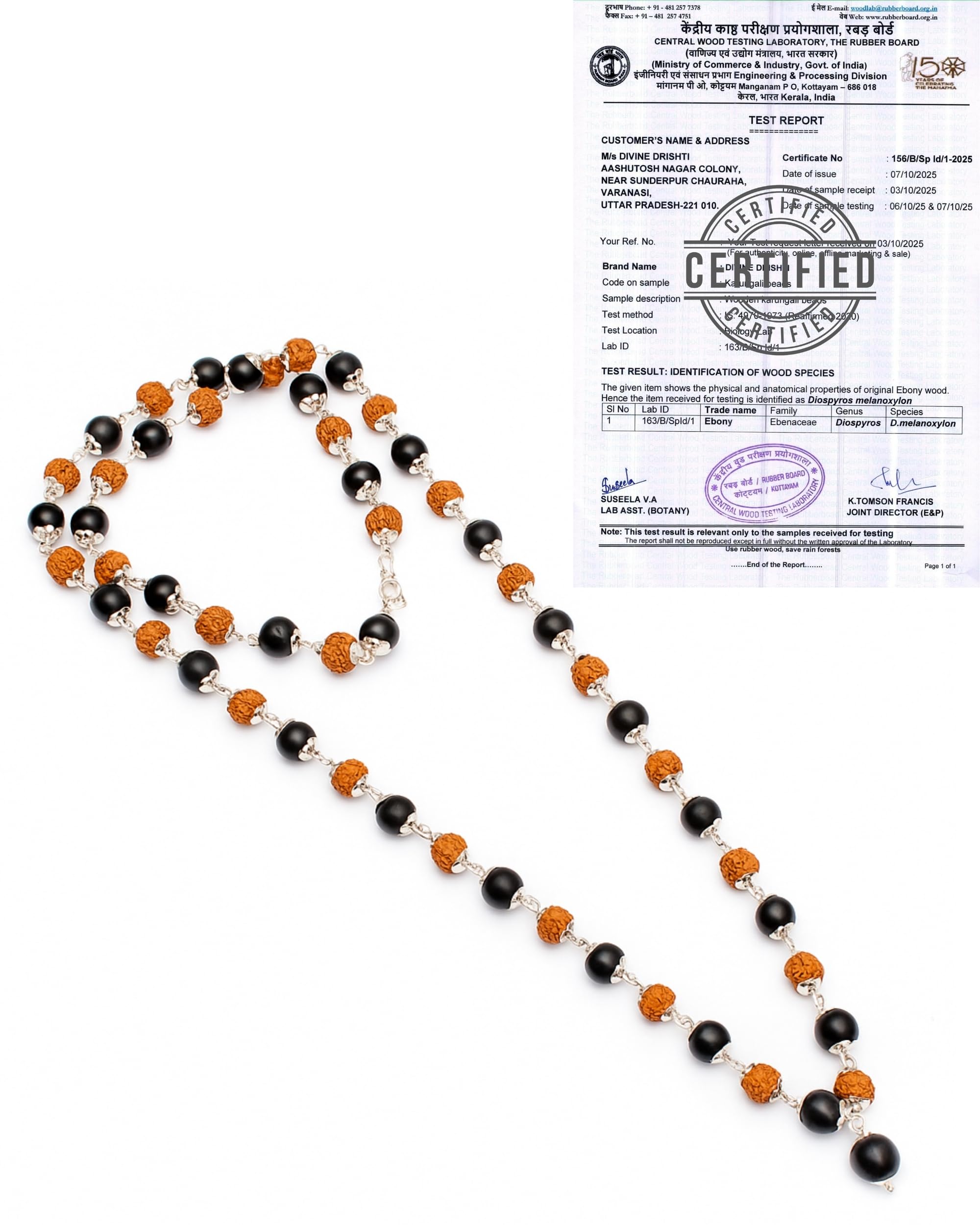 Original Karungali & Rudraksha Mala (54 Beads) | Govt. Lab Certified | Silver Capped Natural Energy Mala for Positive Vibes
