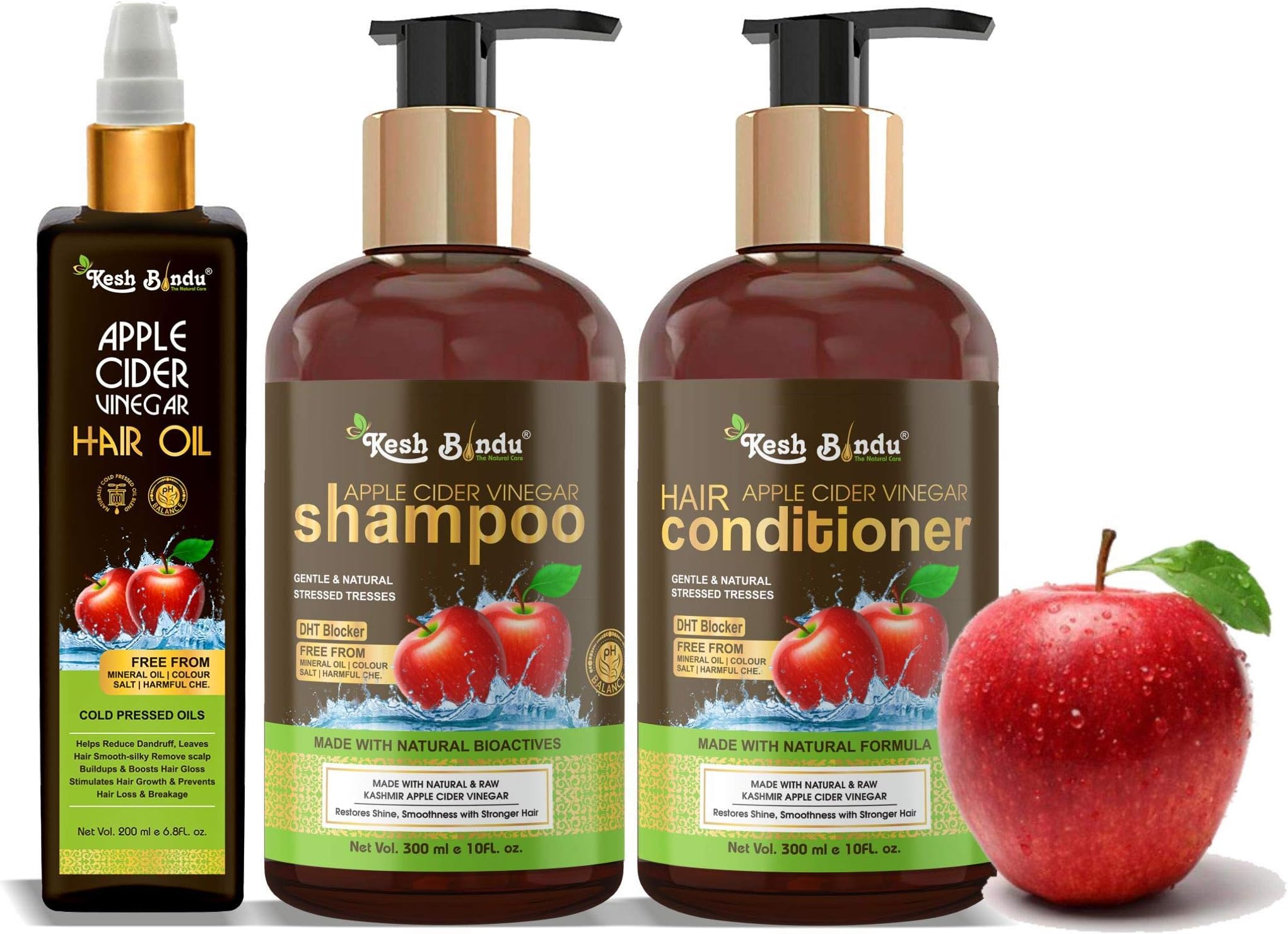 Natural Apple Cider Vinegar Shampoo & Conditioner, Hair Oil | Sulphate Free | No Parabens Shampoo & Conditioner, oil Combo Set | Complete Hair Care Combo