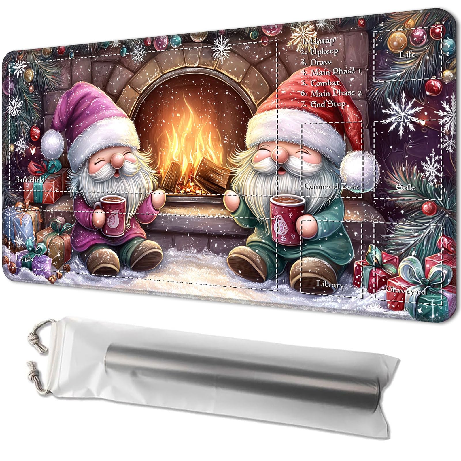 Playmat for MTG, Game Mat 24 x 14 inches, with Free Storage Bags, TCG and Board Game Mat for Cards, Ideal for Card Game Enthusiasts, Two Adorable Gnomes