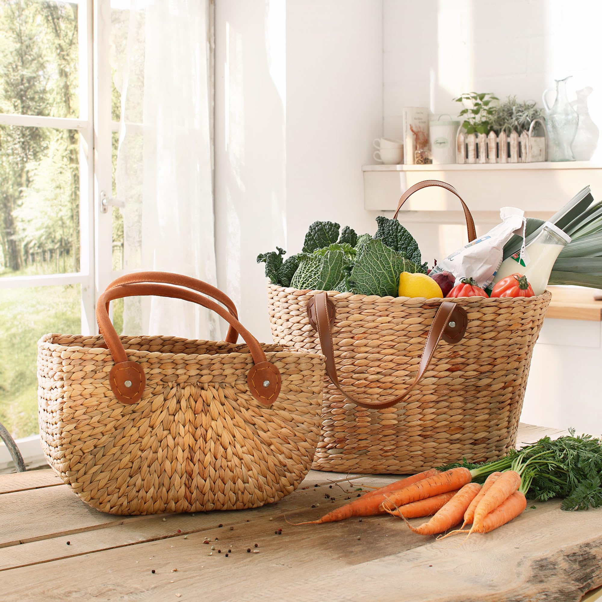 Borsa In Vimini Naturale Frank Flechtwaren – Intreccio Artigianale, Manici In Pelle, 38x20x22 Cm