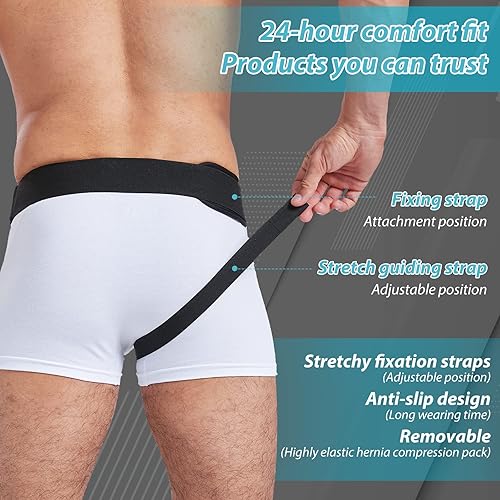 Miniatura 7 de TENB Cinturón de soporte de hernia inguinal para hombres, se adapta al lado izquierdo o derecho, poscirugía, para hombres y mujeres, armadura de