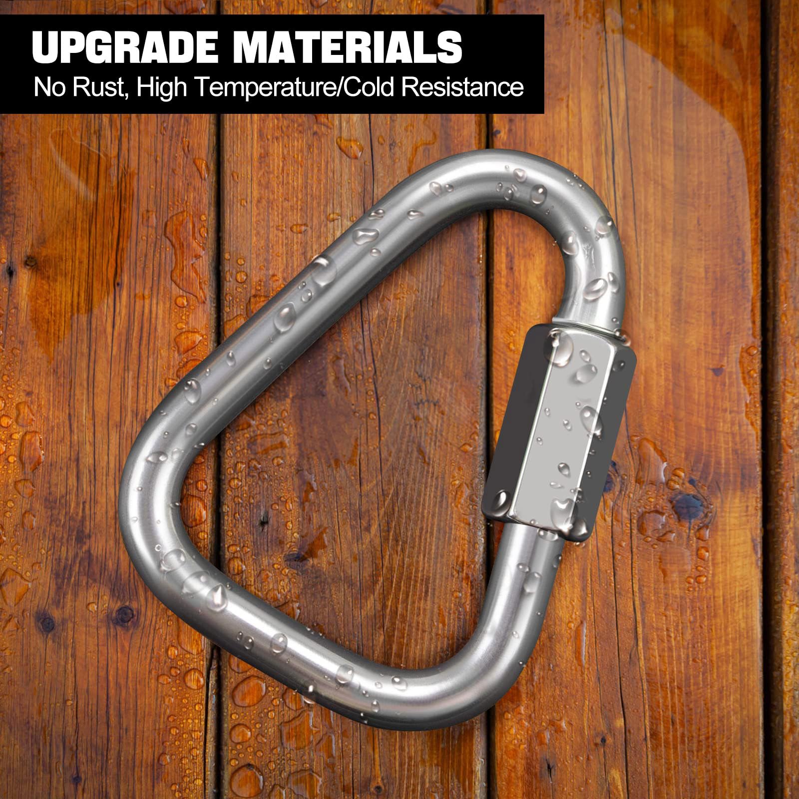 DASKING Mousqueton de Sécurité 2 Pièces - M8 / M10 12kN/28kN Résistant en Acier Inoxydable, Grand Mousqueton pour Hamac, Balançoire, Camping, Randonnée, Cercle Aérien, Karabiner, CC0082 EN362