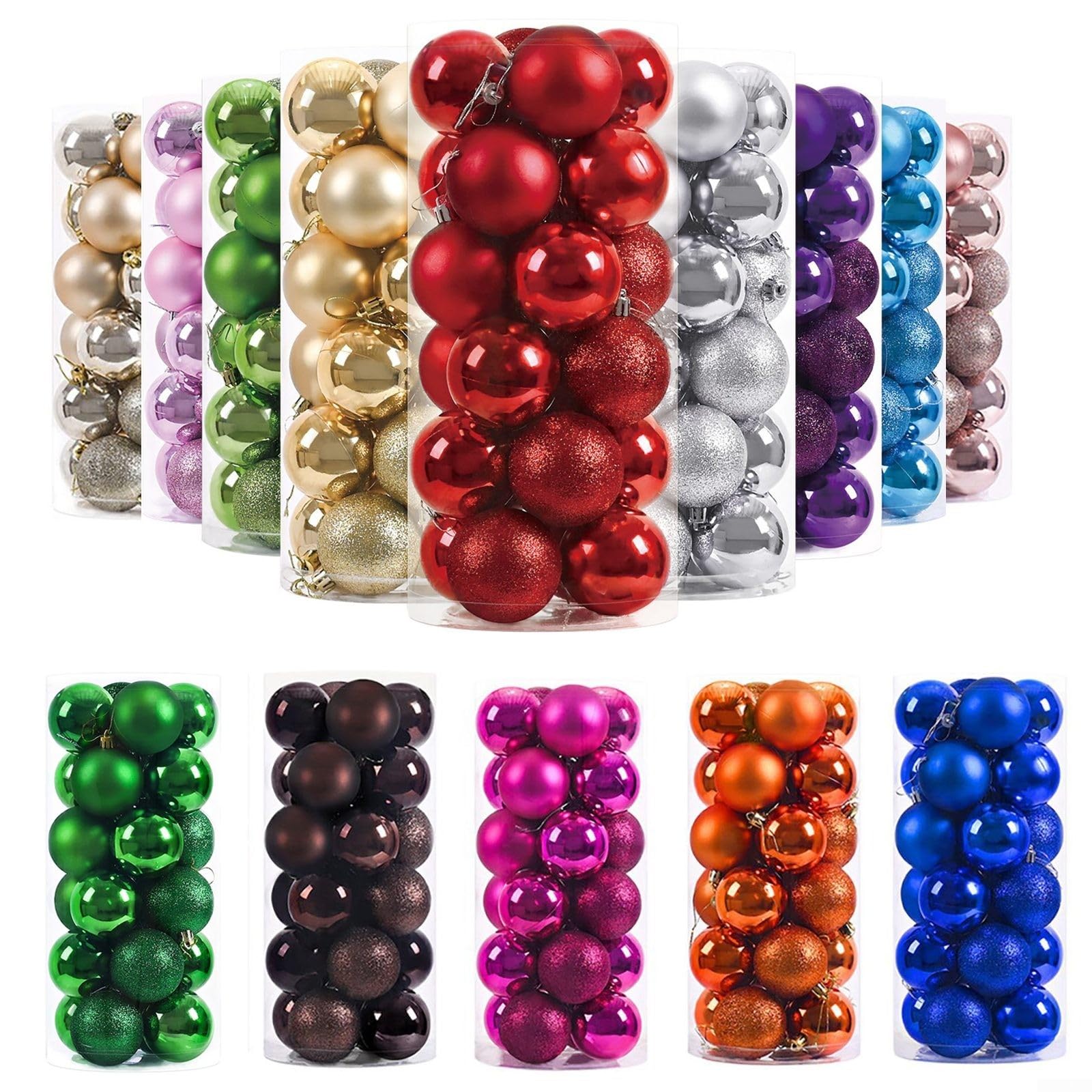 Juego de 24 bolas de decoración de Navidad con purpurina para árbol de Navidad y centros de mesa (verde)