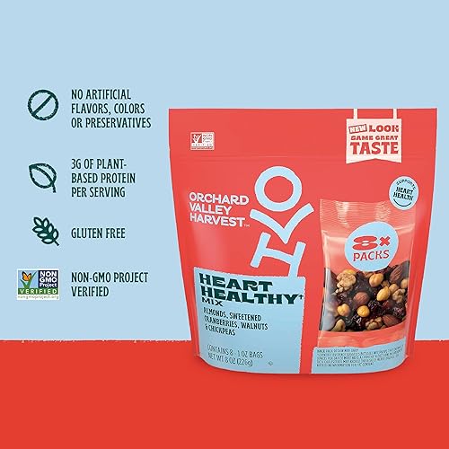 Miniatura 5 de Orchard Valley Harvest Heart Healthy Blend bolsas de 1 onza paquete de 8 almendras arándanos nueces y garbanzos sin gluten sin OMG sin ingredientes