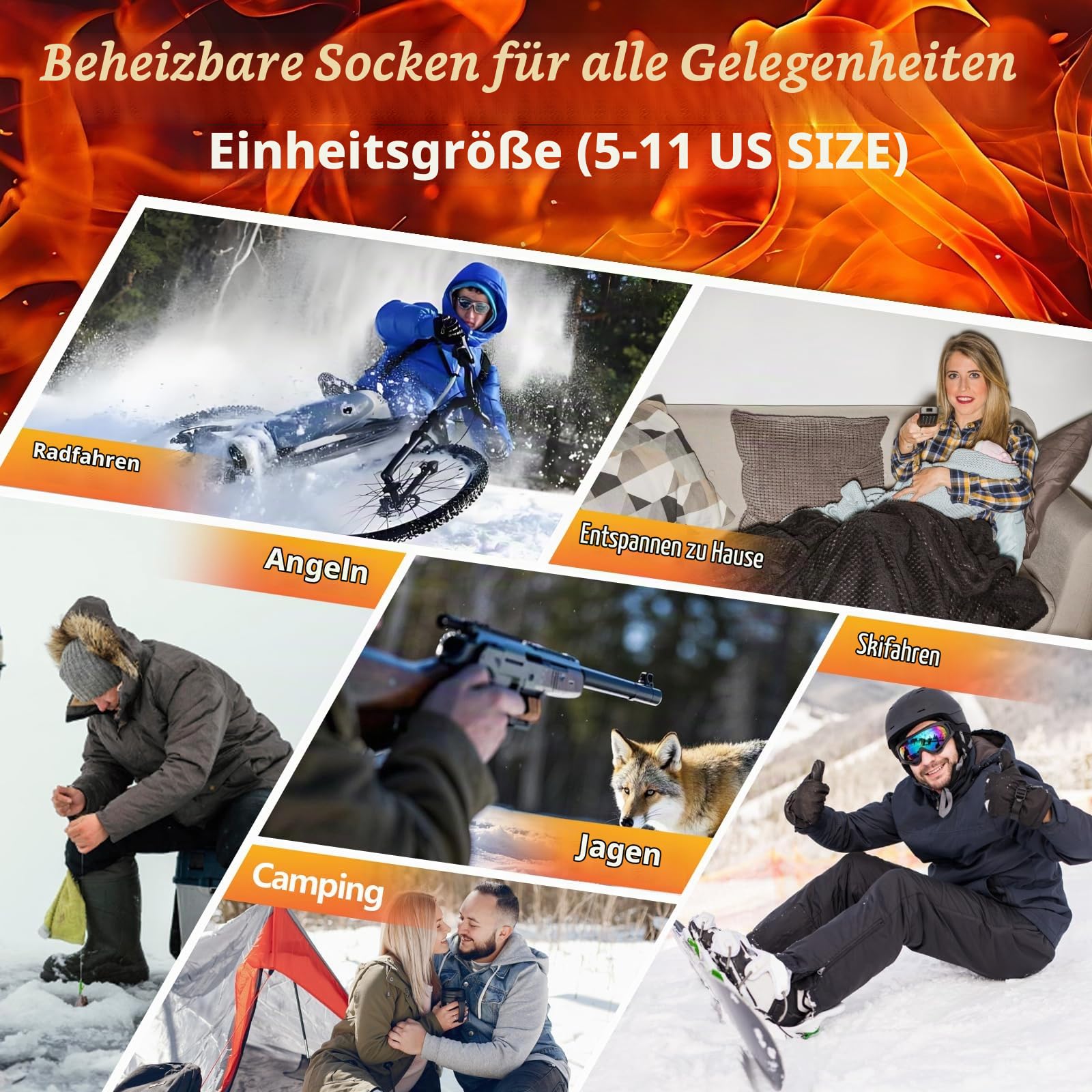 ROCKY&CHAO Beheizbare Socken Damen Herren, 5000 mAh Akku Heizsocken mit Powerbank, 4 Heizstufen Fußsohlenwärme, Waschbare Wärmesocken mit Wäschesack, Ideal für Winter Outdoor-Sport Fußwärmer