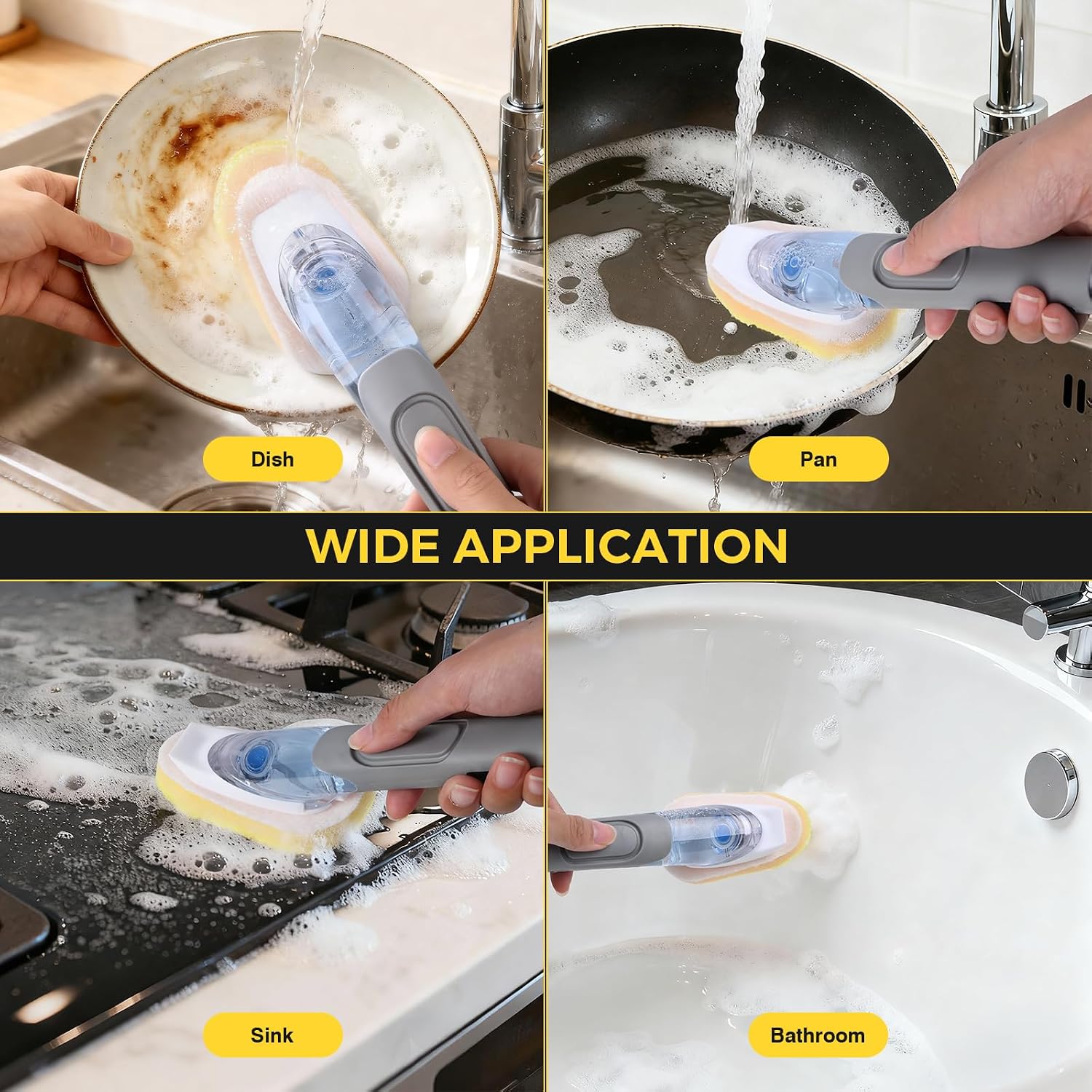 Sponge Refills for Scrub Daddy Dish Daddy - 10 Packs Dish Wand Refills, Scrub Brush Replacement Heads, Dish Brush Replacement Head for Kitchen Cleaning, Yellow (Only Sponge Heads)