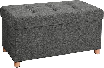 Songmics Banc De Rangement Tabouret Rembourre Pliable Coffre Avec Couvercle Pieds En Bois Massif Gain De Place Volume 65l Capacite De Charge 300 Kg Pour Chambre Couloir Gris Fonce Lsf16gyz Amazon Fr Cuisine