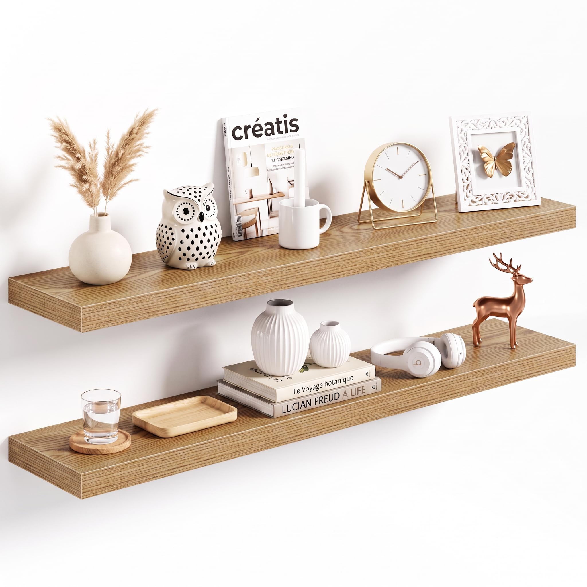 100x20cm Floating Shelves 2 Pack, Wall Mount Display Shelf, Light Brown